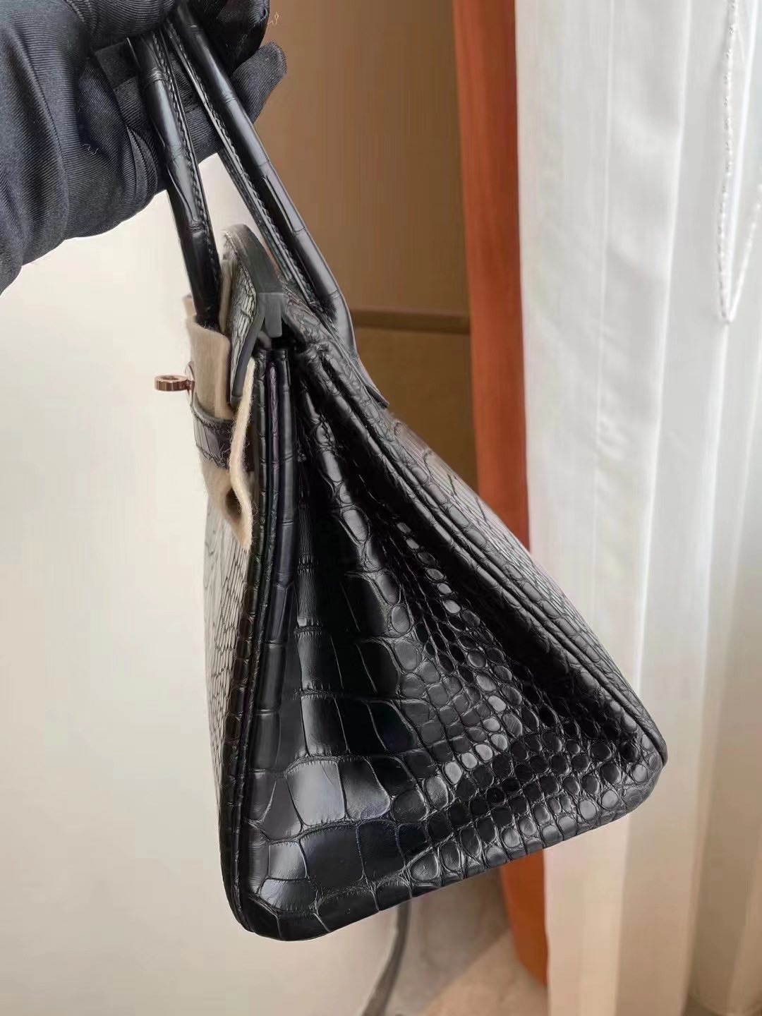 Hong Kong Hermes Birkin 25cm 89 Noir 黑色 霧面方塊美洲鱷魚 玫瑰金扣