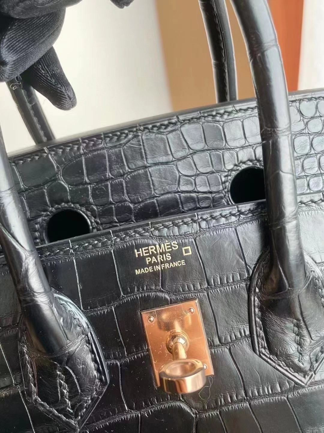 Hong Kong Hermes Birkin 25cm 89 Noir 黑色 霧面方塊美洲鱷魚 玫瑰金扣