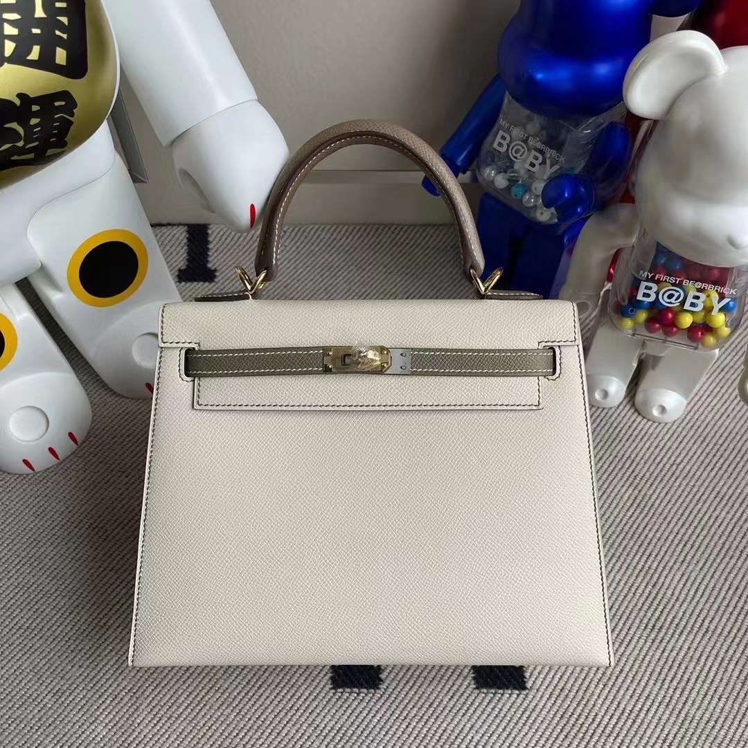 Hong Kong Hermes Kelly 25 Hss Epsom 10 Craie 奶昔白 18 etoupe 大象灰 金扣