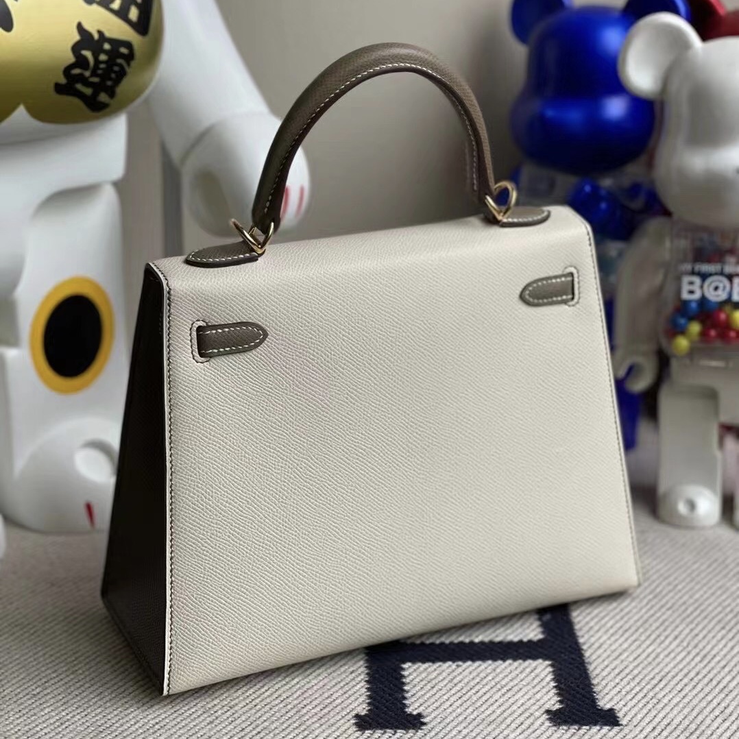 Hong Kong Hermes Kelly 25 Hss Epsom 10 Craie 奶昔白 18 etoupe 大象灰 金扣