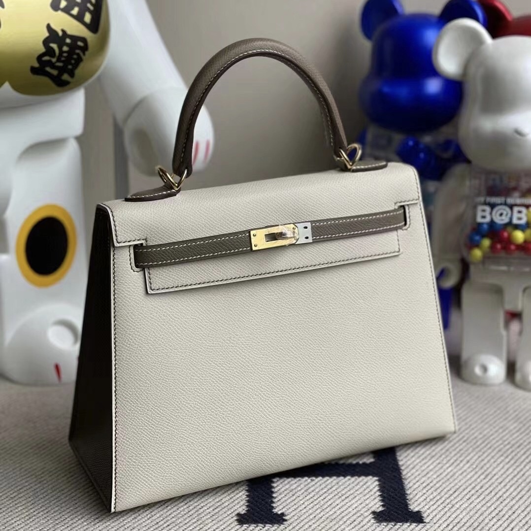 Hong Kong Hermes Kelly 25 Hss Epsom 10 Craie 奶昔白 18 etoupe 大象灰 金扣