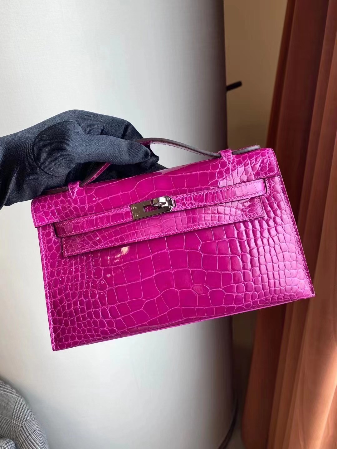 Hong Kong Hermes MiniKelly Pochette J5 天方夜譚粉紫 Rose Sheheraradez 美洲鱷