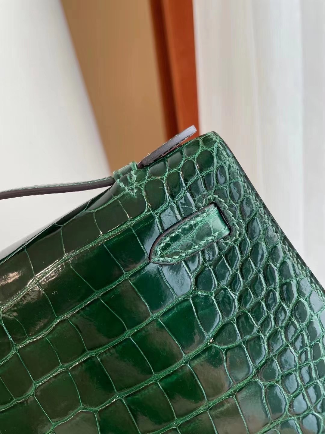 Hong Kong Hermes MiniKelly Pochette 67 Vert Fonce 祖母綠 亮面方塊美洲鱷