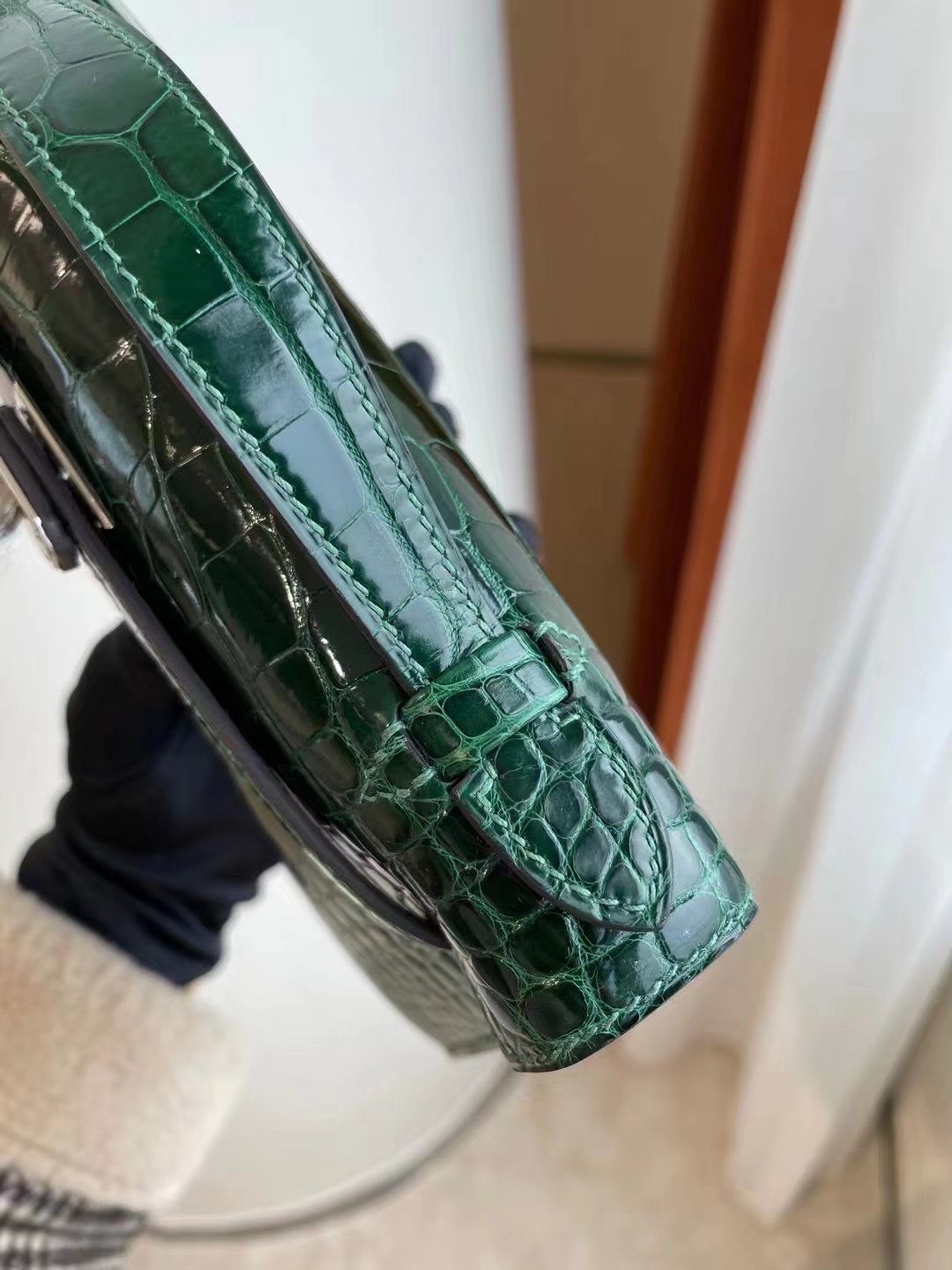 Hong Kong Hermes MiniKelly Pochette 67 Vert Fonce 祖母綠 亮面方塊美洲鱷