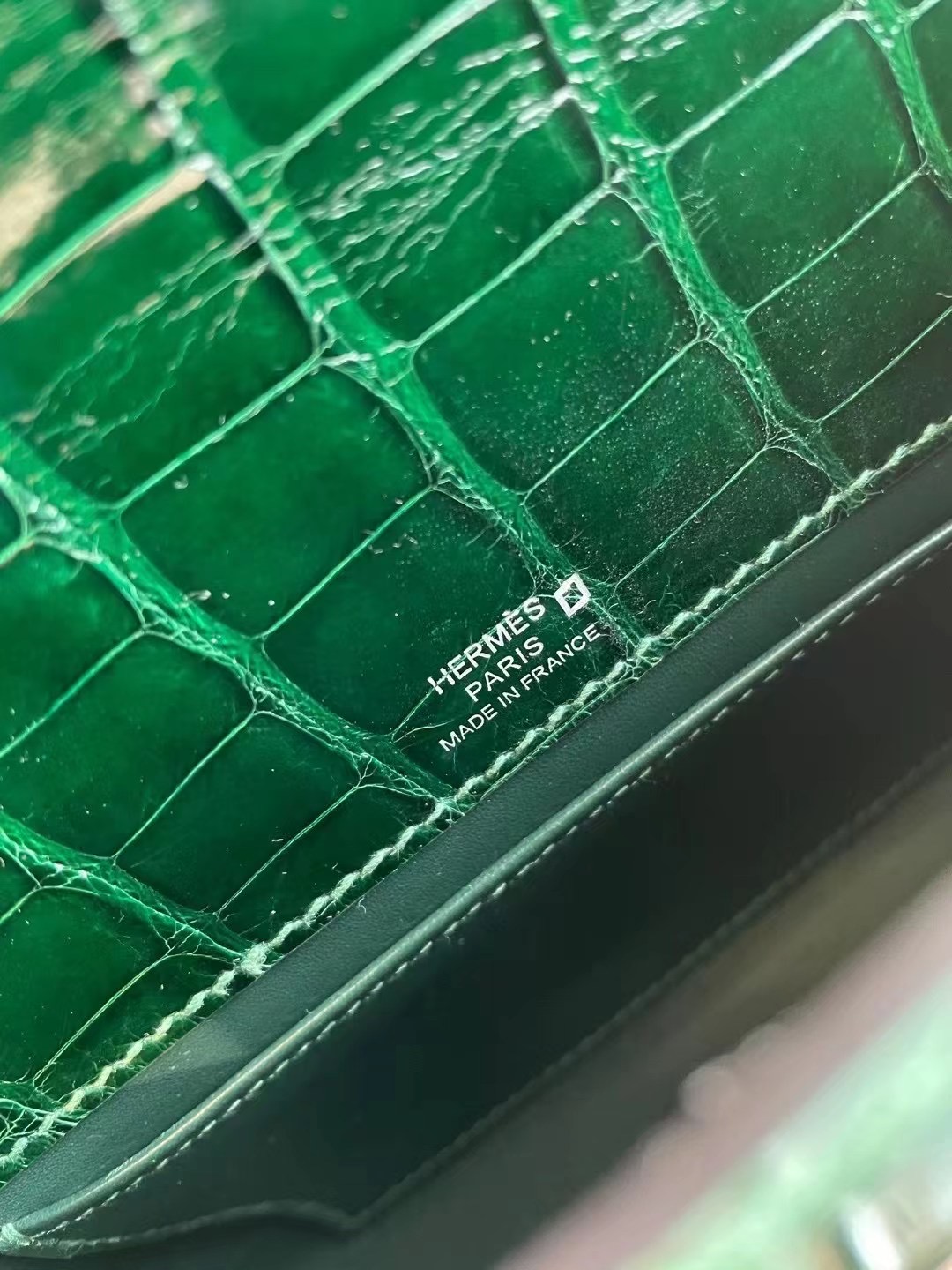 Hong Kong Hermes MiniKelly Pochette 67 Vert Fonce 祖母綠 亮面方塊美洲鱷