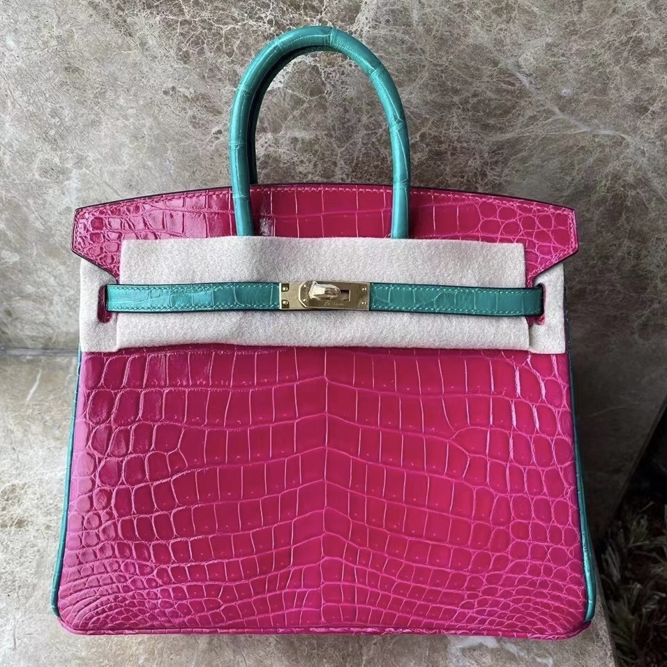 Hermes Birkin 25 HSS 尼羅鱷J5 Rose Sheheraradez 6Q Vert Emeraude 金扣