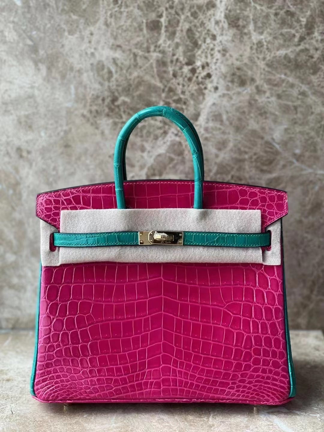 Hermes Birkin 25 HSS 尼羅鱷J5 Rose Sheheraradez 6Q Vert Emeraude 金扣