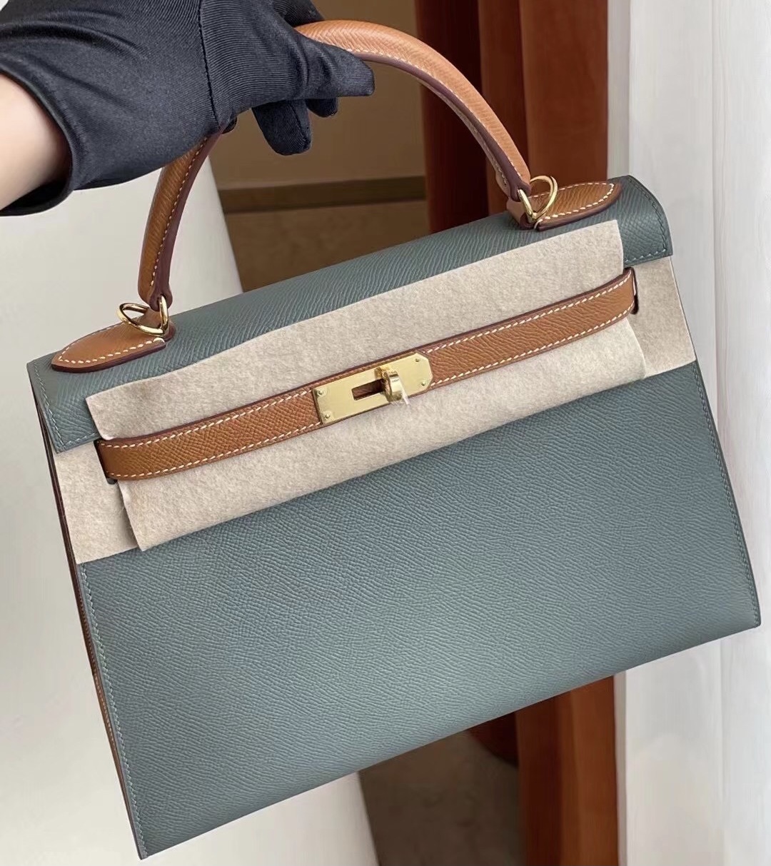 Hermes Kelly 28cm HSS Epsom 63 Vert amade 杏綠色 37 Gold 金棕色