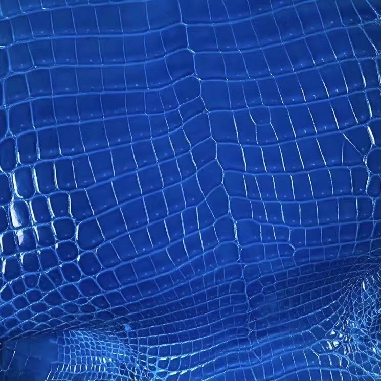 Hermes 亮面尼羅鱷魚 Shiny Nilo Crocodile 7Q Blue Mykonos 希臘藍