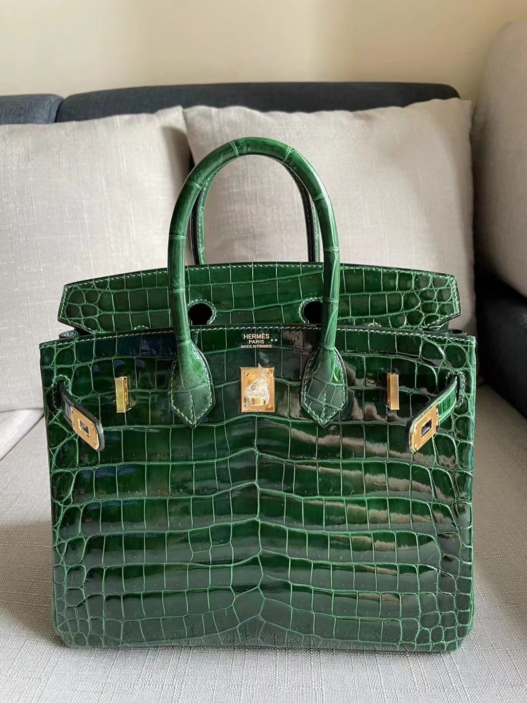 Hermes Birkin 25cm 亮面尼羅鱷魚 67 祖母綠 Vert Fonce 全手工縫製 金扣