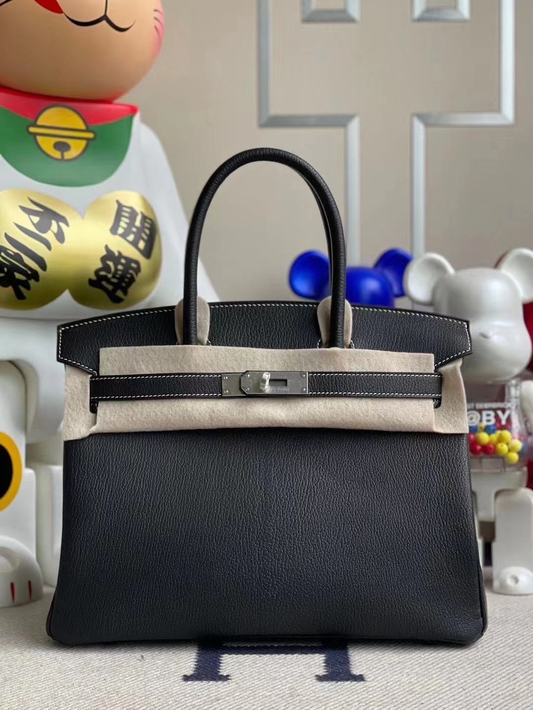 Hermes Birkin 30 Chevre 山羊皮 89 Noir 黑色內拼6R Kiwf 奇異果綠 磨砂銀扣