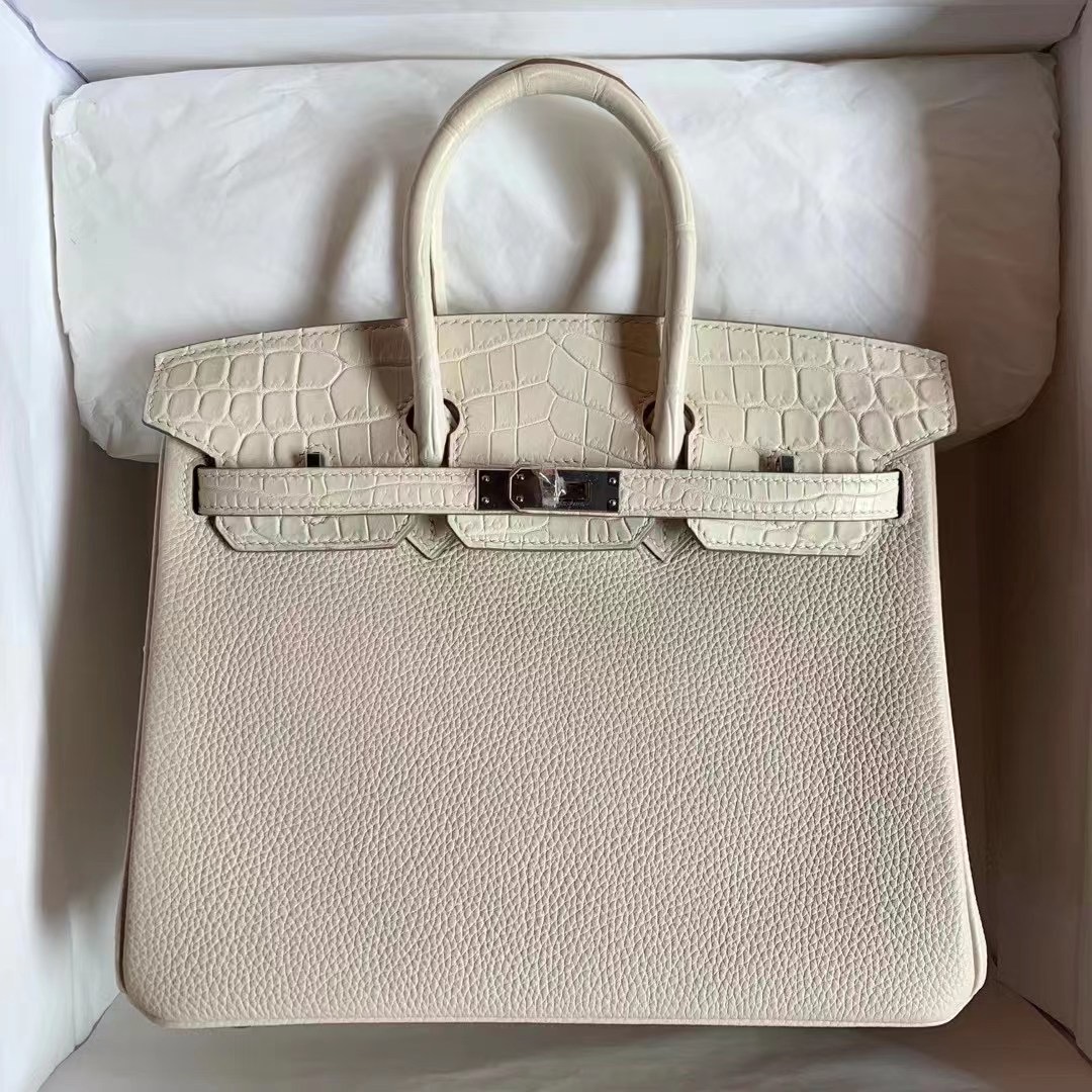 Hermes Birkin 25cm Touch Togo 10 Craie 奶昔白尼羅鱷魚 8L Beton 奶油白