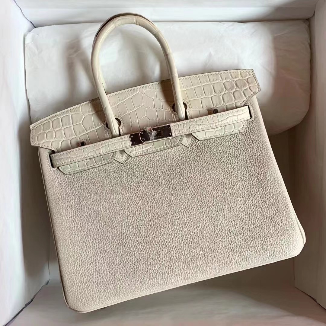 Hermes Birkin 25cm Touch Togo 10 Craie 奶昔白尼羅鱷魚 8L Beton 奶油白