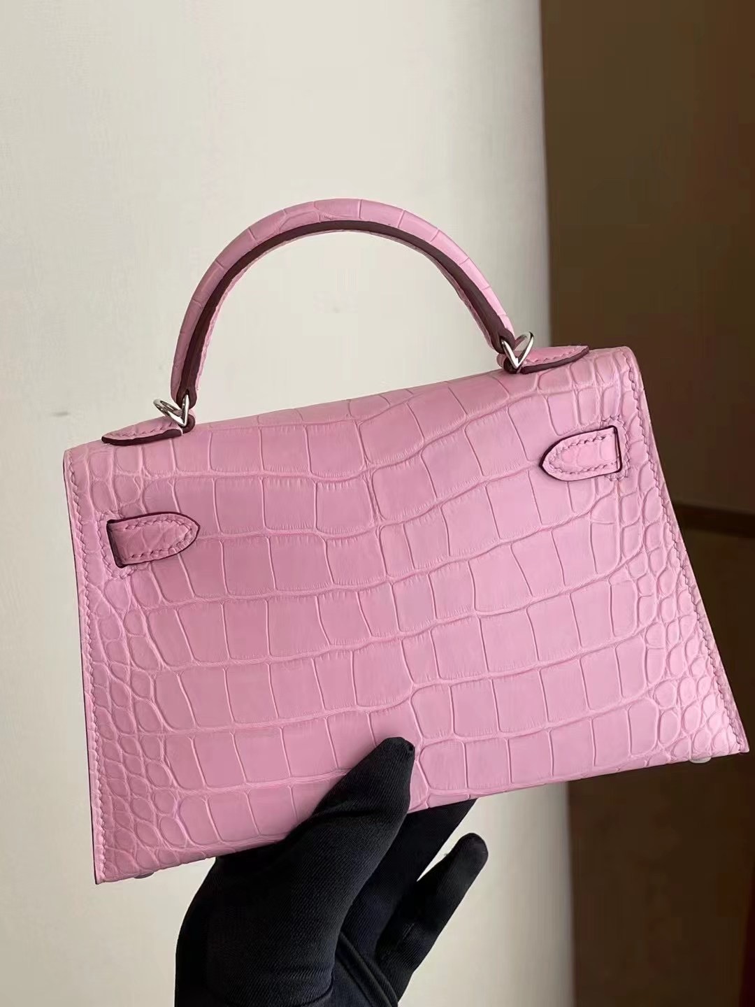 Hermes Mini Kelly II 2代 5P pink 櫻花粉 霧面方塊 美洲鱷 銀扣