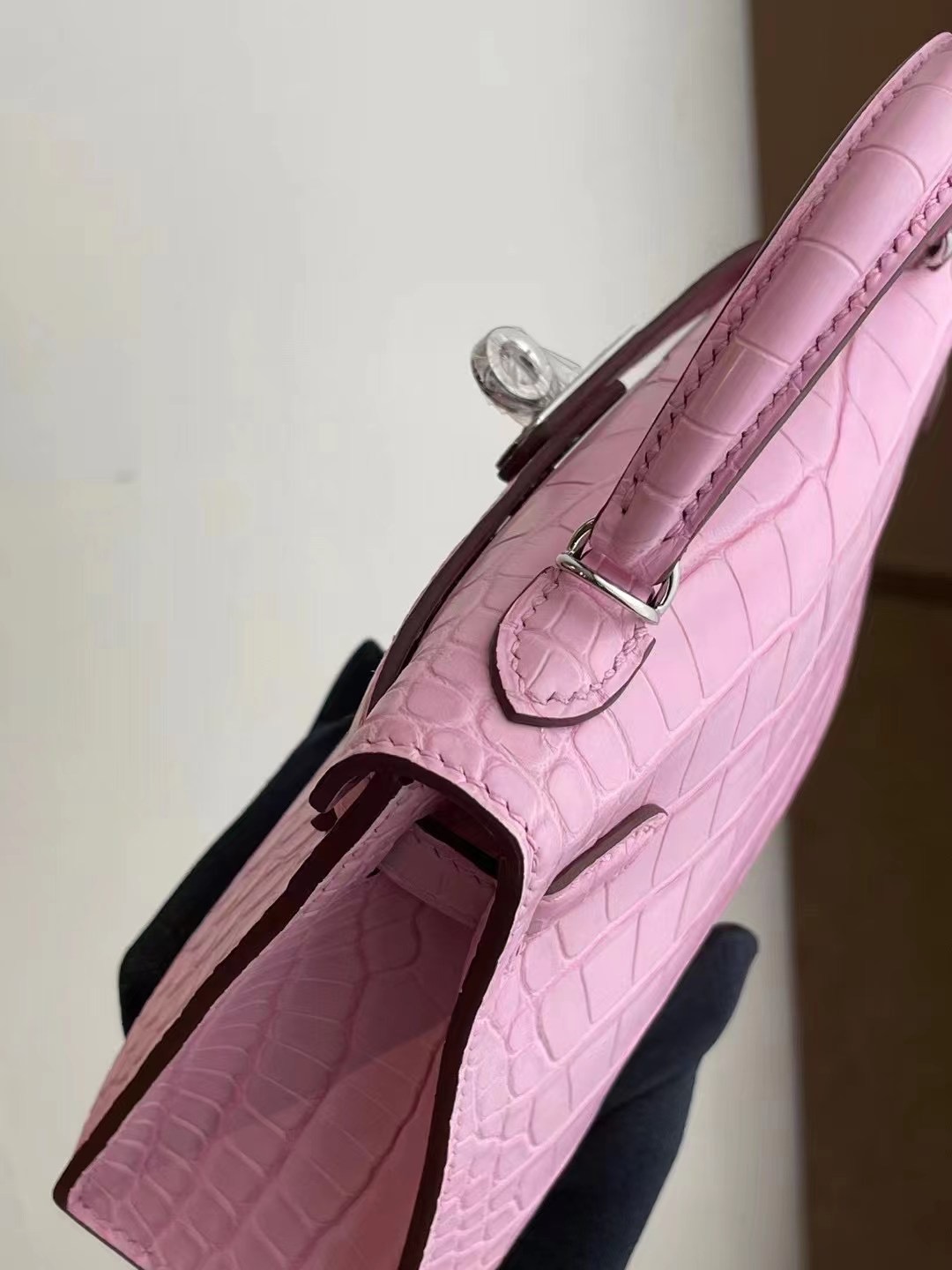 Hermes Mini Kelly II 2代 5P pink 櫻花粉 霧面方塊 美洲鱷 銀扣