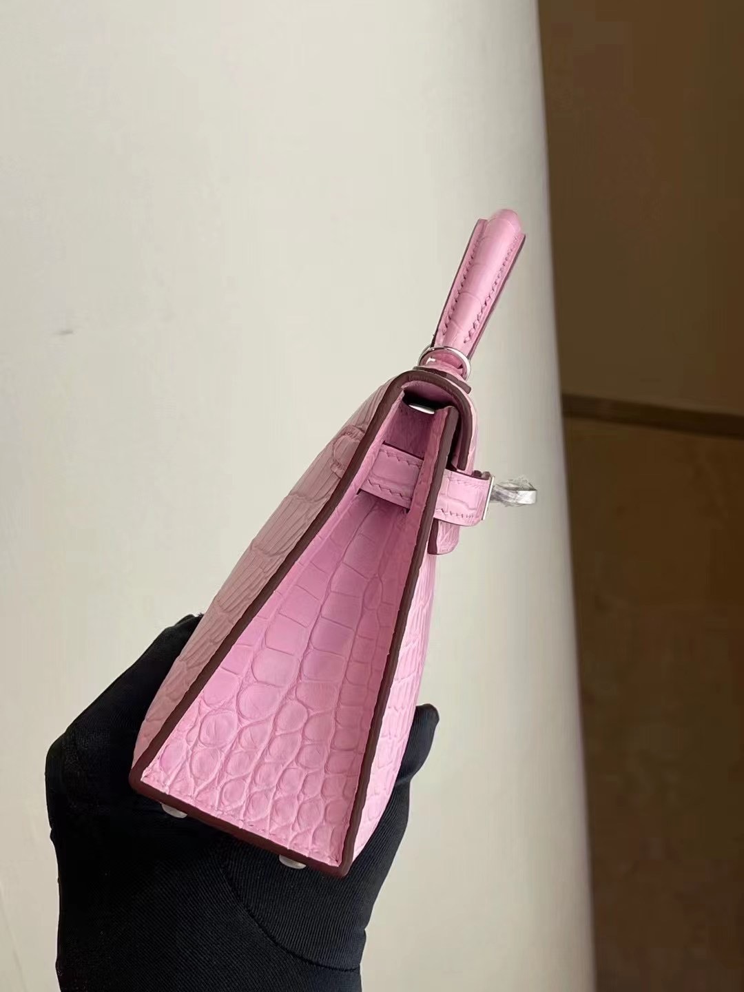 Hermes Mini Kelly II 2代 5P pink 櫻花粉 霧面方塊 美洲鱷 銀扣
