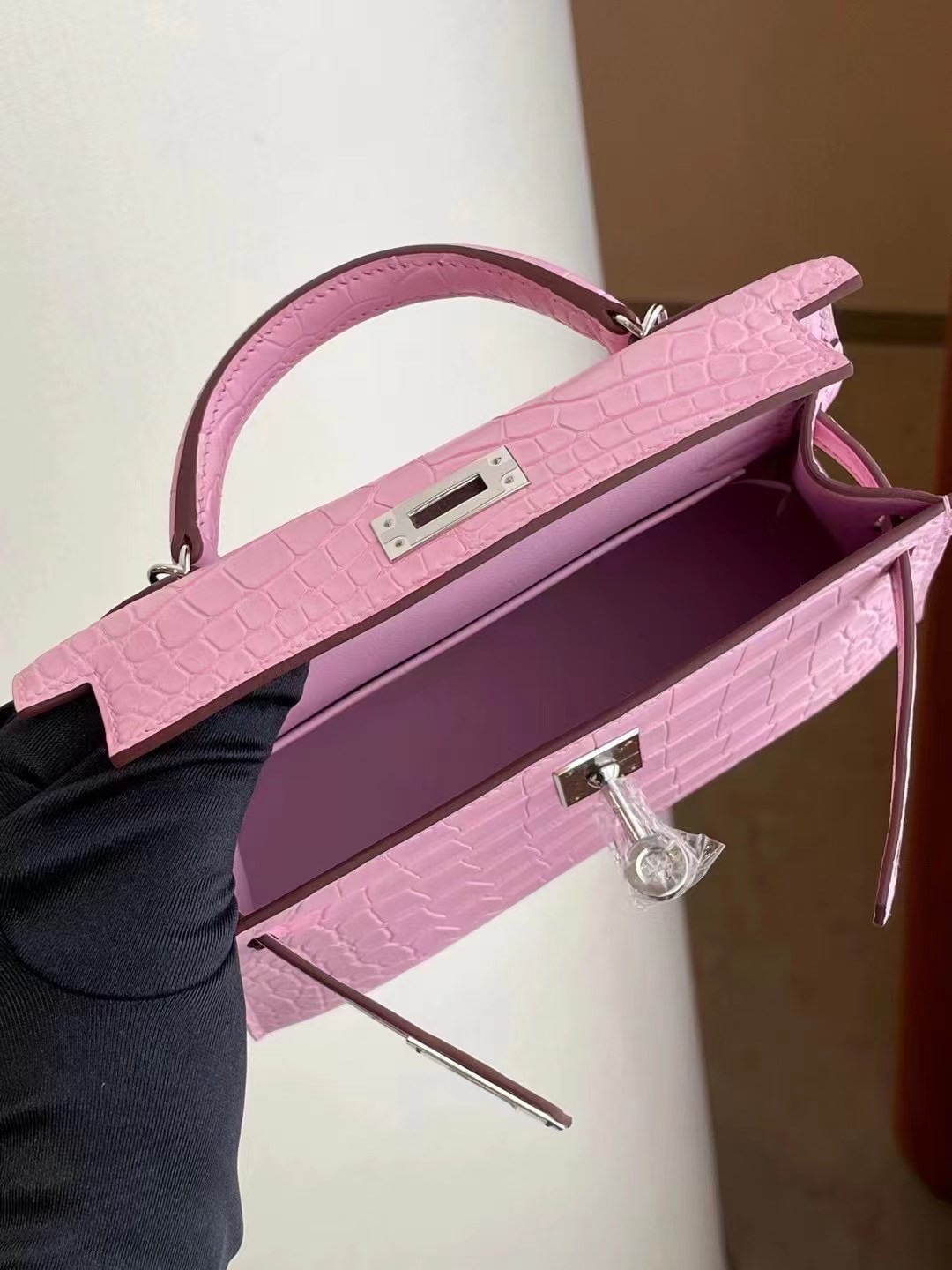 Hermes Mini Kelly II 2代 5P pink 櫻花粉 霧面方塊 美洲鱷 銀扣