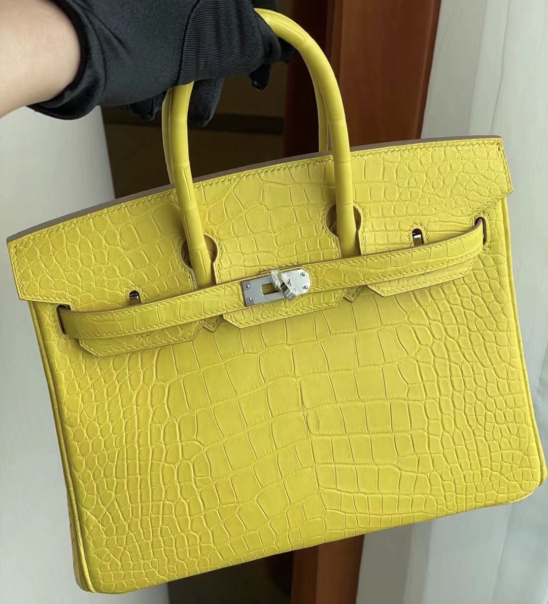 Hermes Birkin 25cm 9R Lime 檸檬黃 霧面方塊 美洲鱷魚 銀扣