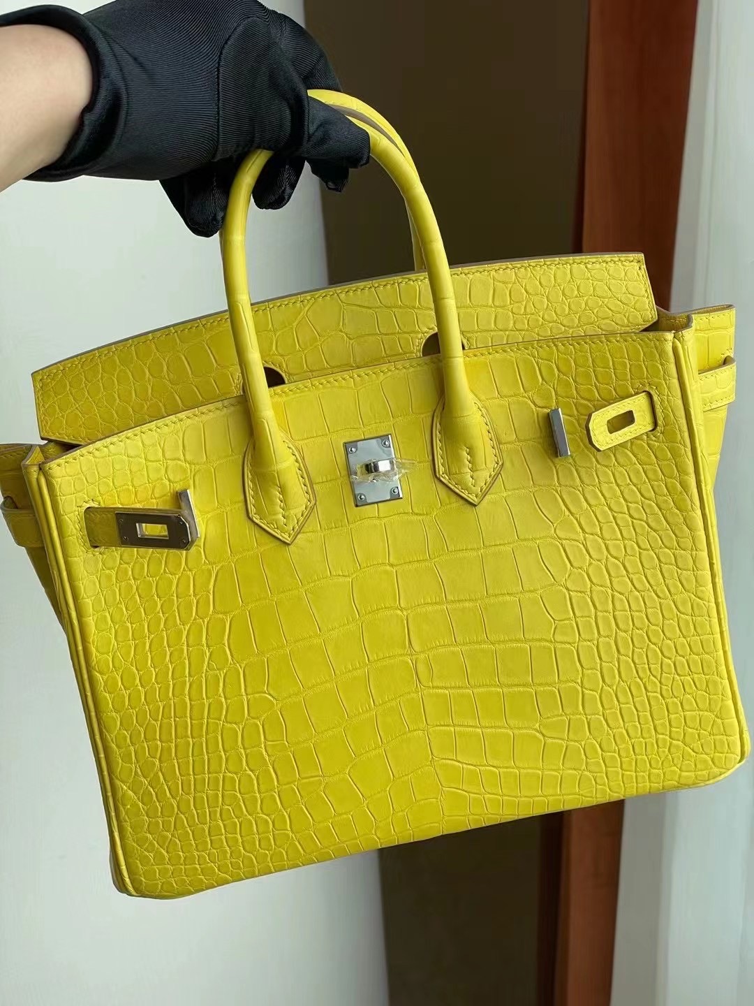 Hermes Birkin 25cm 9R Lime 檸檬黃 霧面方塊 美洲鱷魚 銀扣