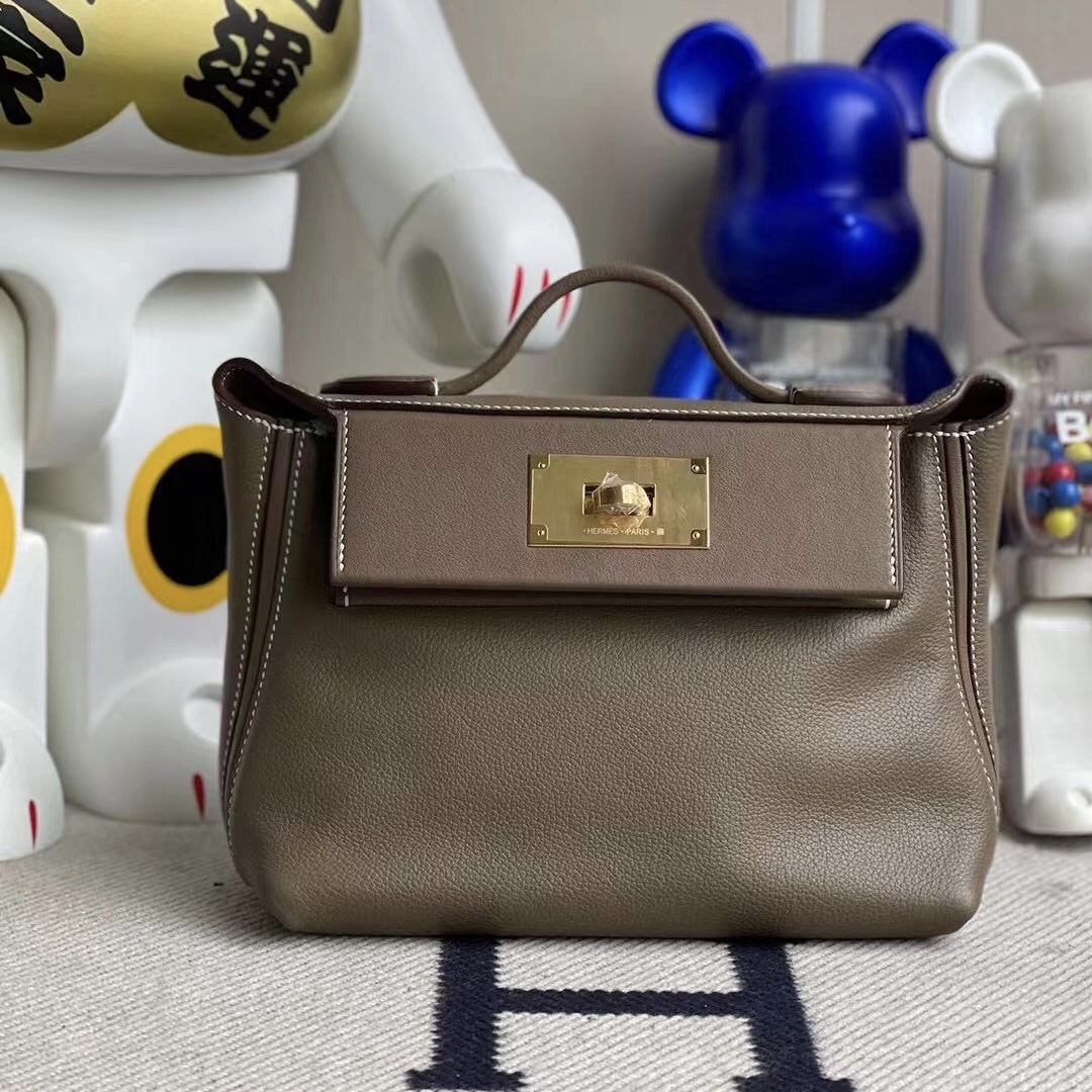 Hermes Kelly Mini 24/24 21cm Evercolor D0威馬犬米色/CK18大象灰