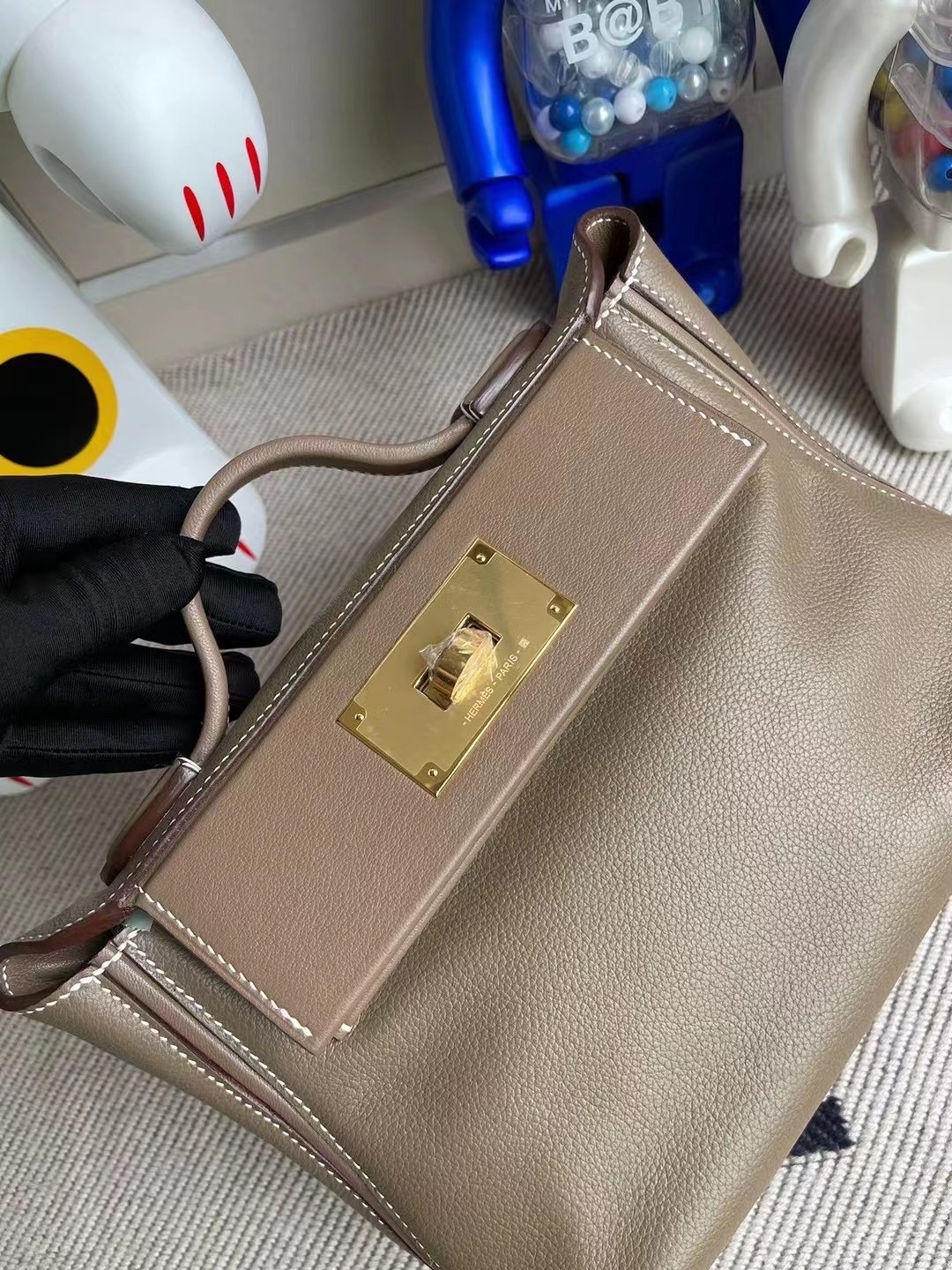 Hermes Kelly Mini 24/24 21cm Evercolor D0威馬犬米色/CK18大象灰