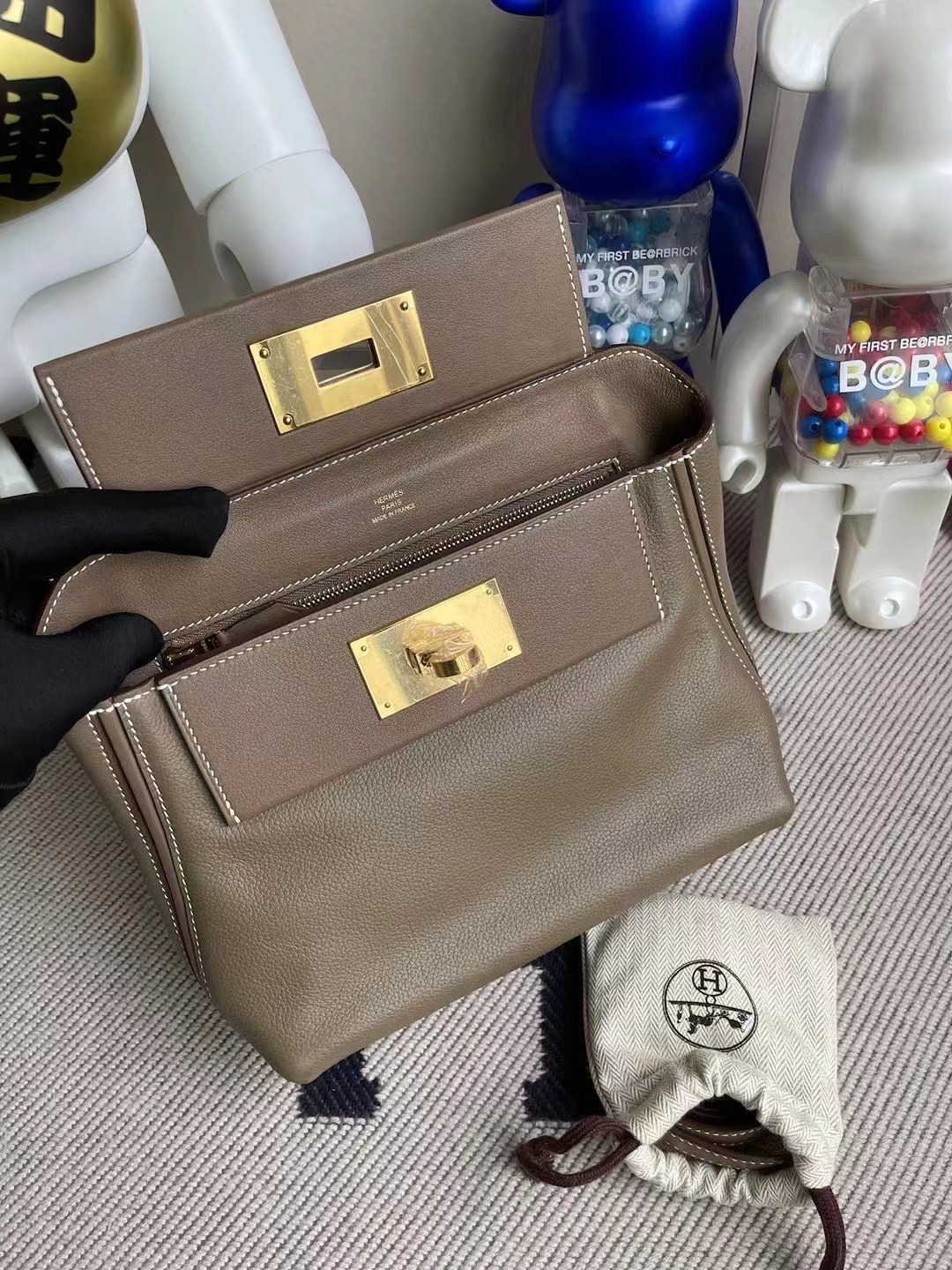 Hermes Kelly Mini 24/24 21cm Evercolor D0威馬犬米色/CK18大象灰