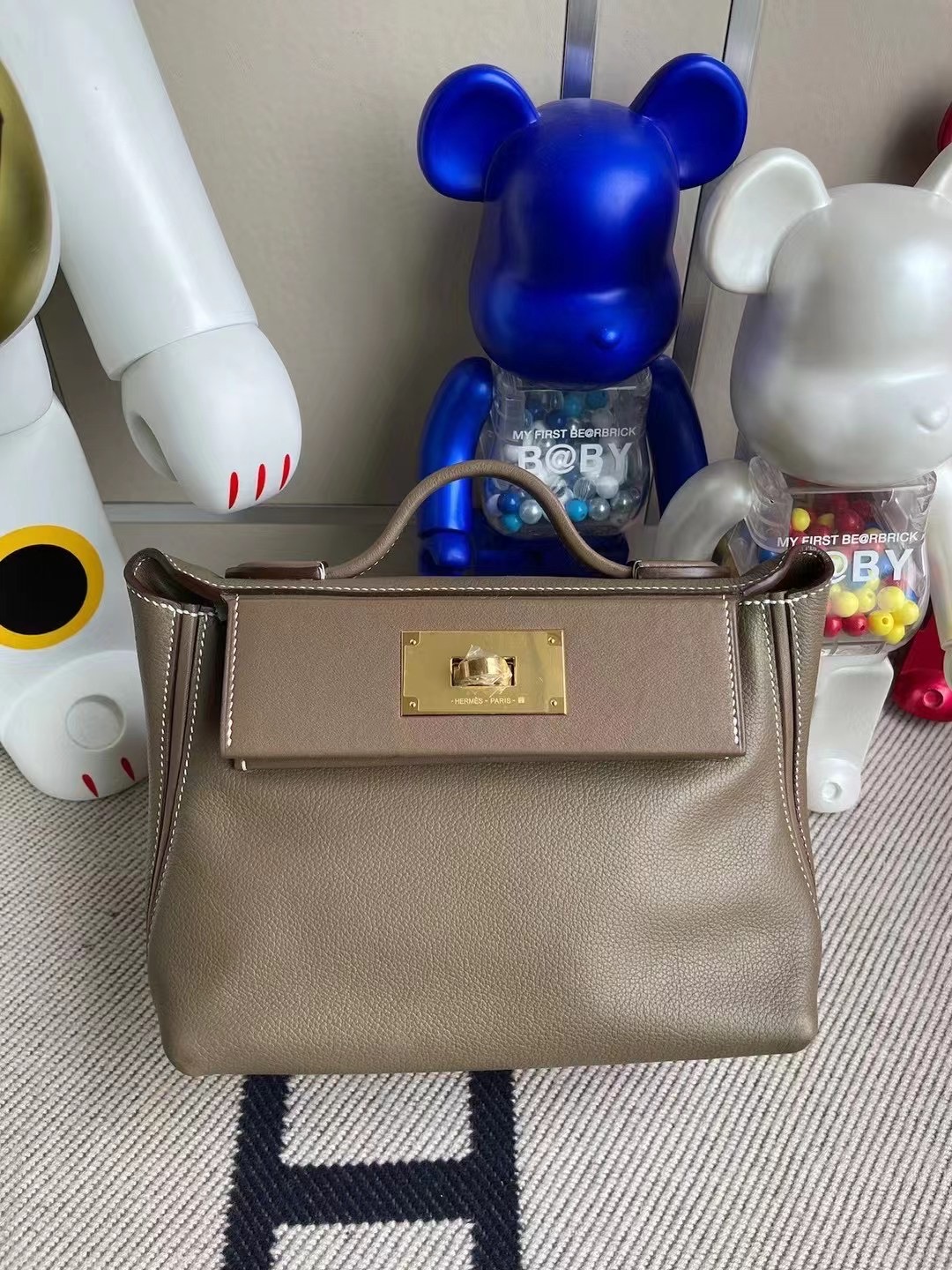 Hermes Kelly Mini 24/24 21cm Evercolor D0威馬犬米色/CK18大象灰