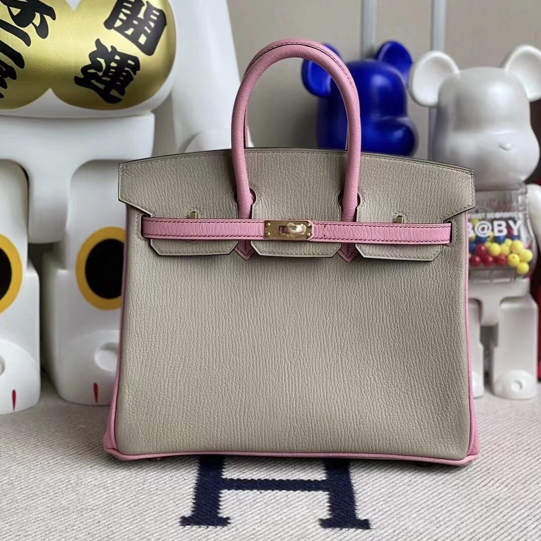 Hermes Birkin 25 HSS Chevre 山羊皮 81 Gris Tourterelle 斑鳩灰 5P pink 櫻花粉