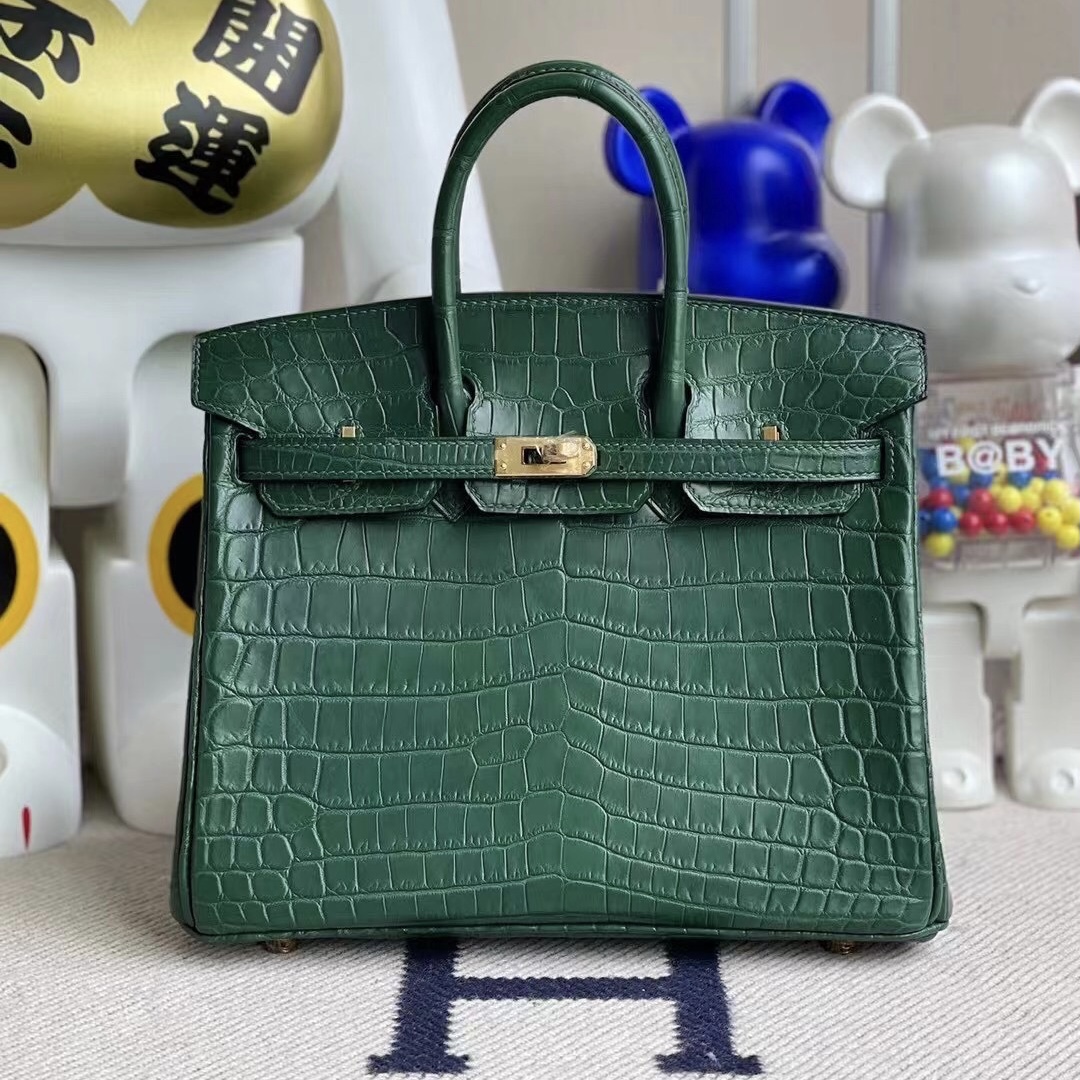 Hong Kong Hermes Birkin 25cm 霧面尼羅鱷魚 1T Vert Titlen 提香綠 泰坦綠 金扣