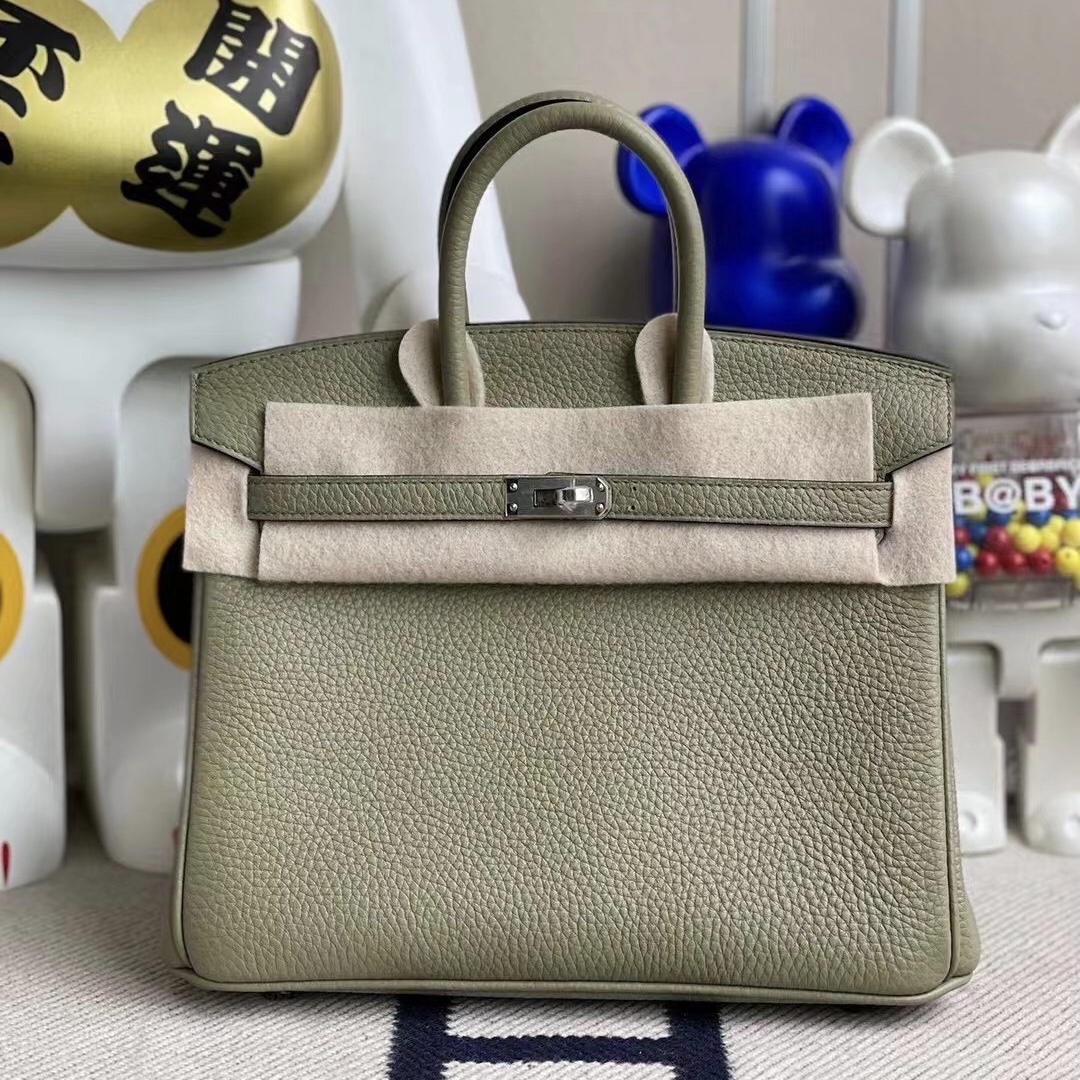 Hong Kong Hermes Birkin 25cm Q1 Sauge 鼠尾草綠 全手工蜜蠟線縫製 銀扣