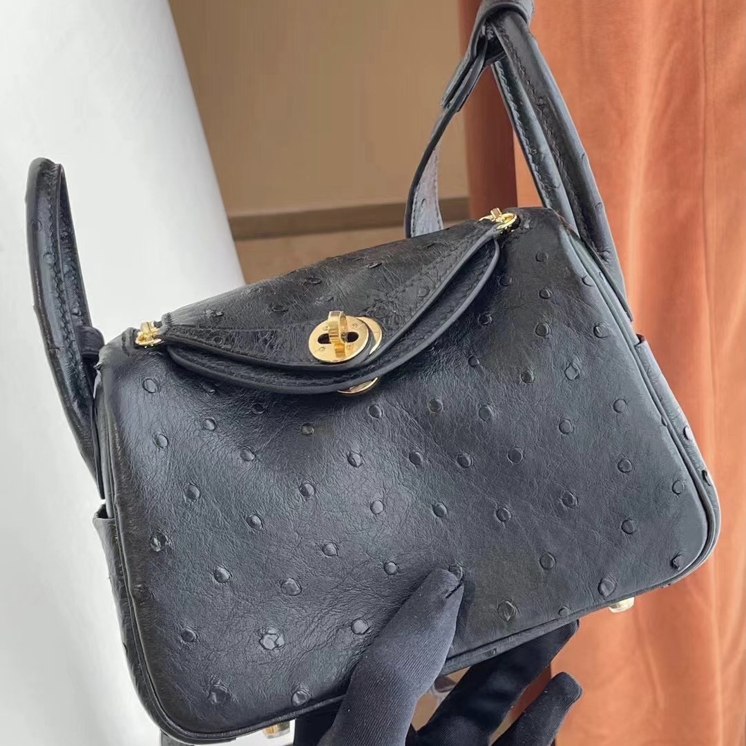 Taiwan Hermes Mini lindy Ostrich 南非KK鴕鳥皮 89 Noir 黑色 銀扣 客定出