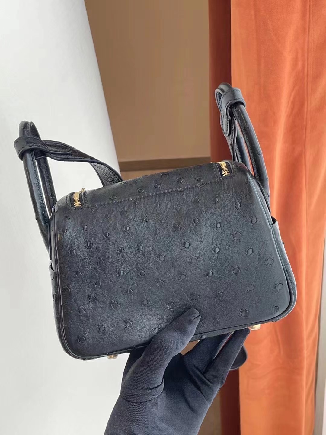 Taiwan Hermes Mini lindy Ostrich 南非KK鴕鳥皮 89 Noir 黑色 銀扣 客定出