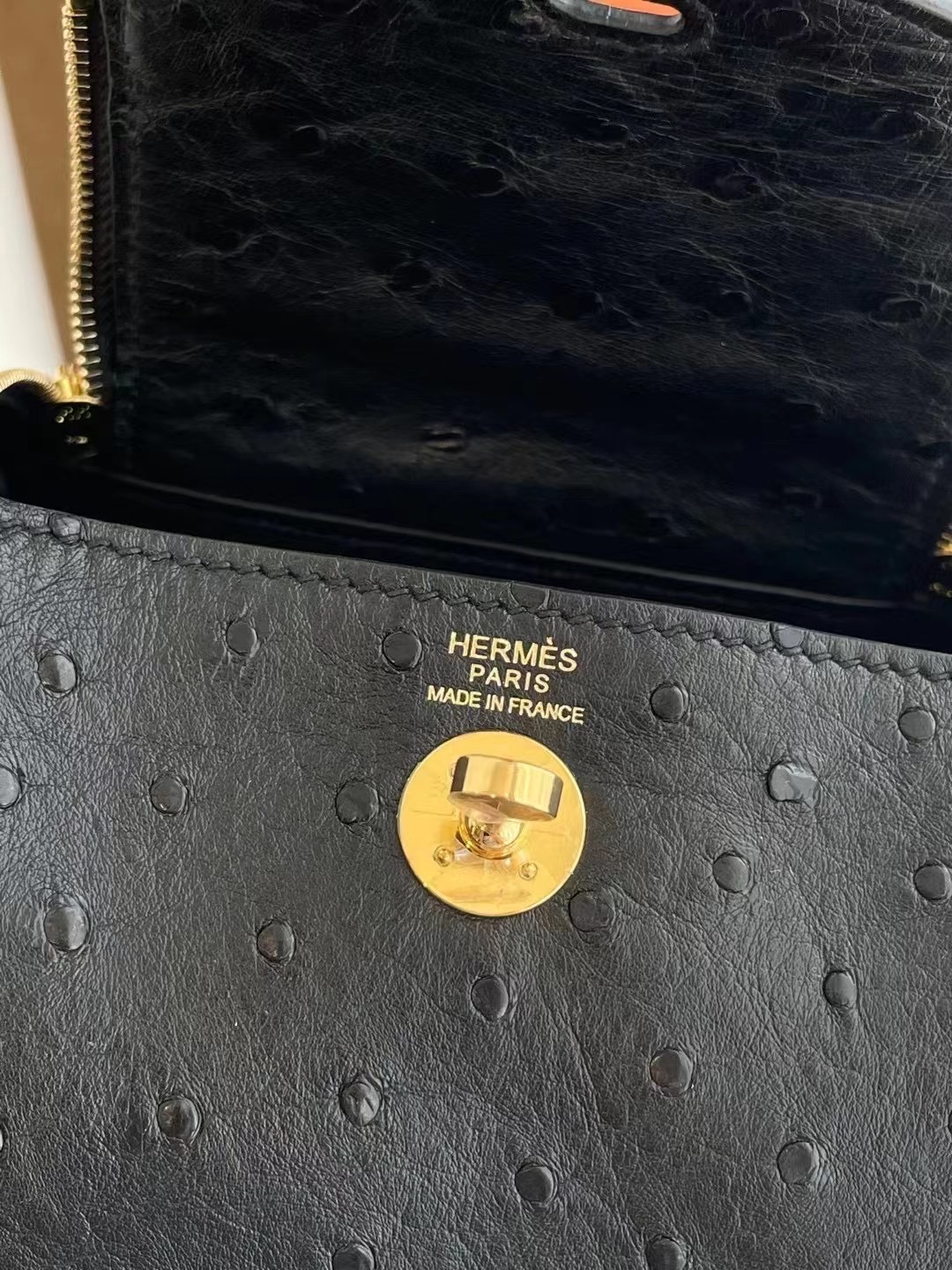 Taiwan Hermes Mini lindy Ostrich 南非KK鴕鳥皮 89 Noir 黑色 銀扣 客定出