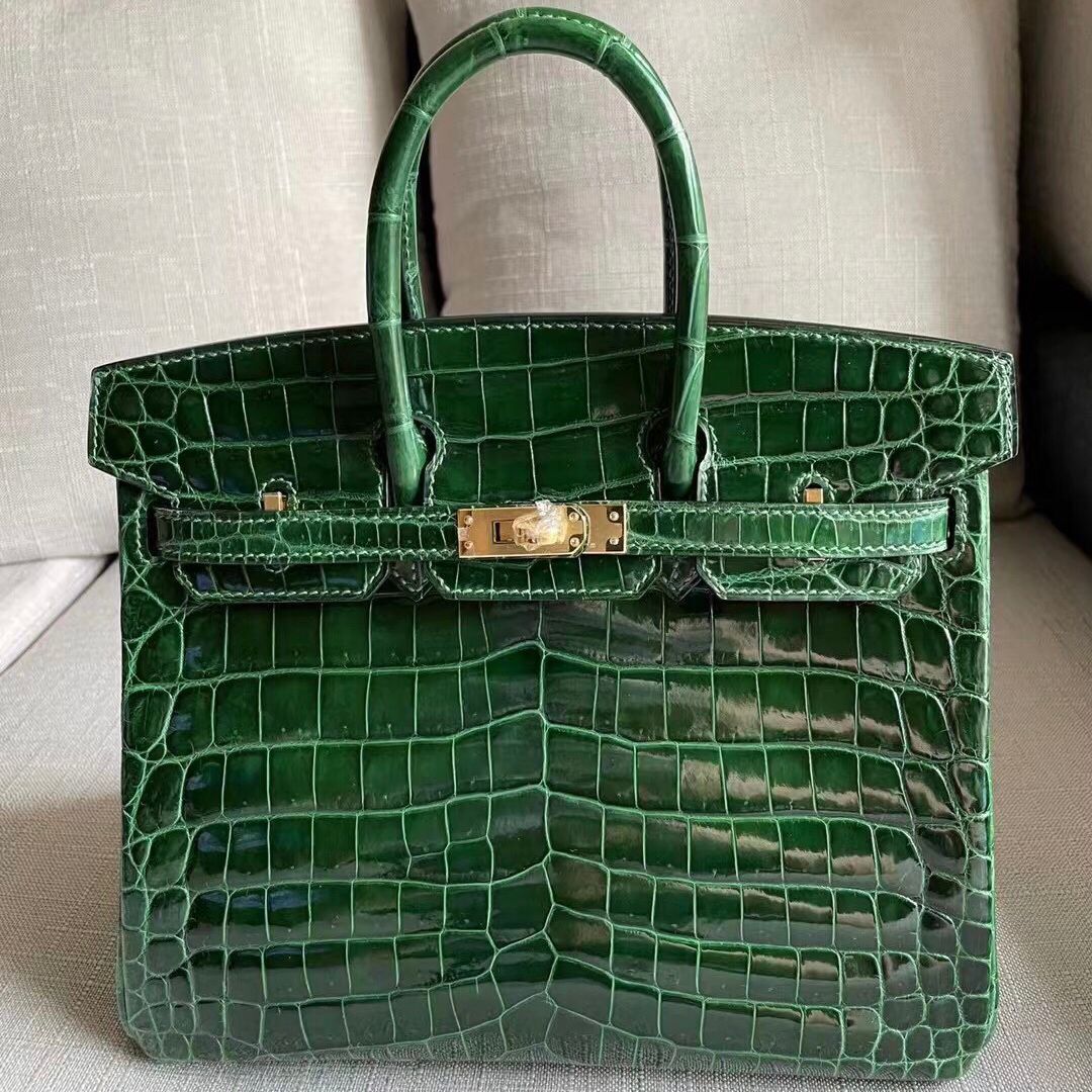 Hermes Birkin 25cm 亮面尼羅鱷魚 67 祖母綠 Vert Fonce 全手工縫製 金扣