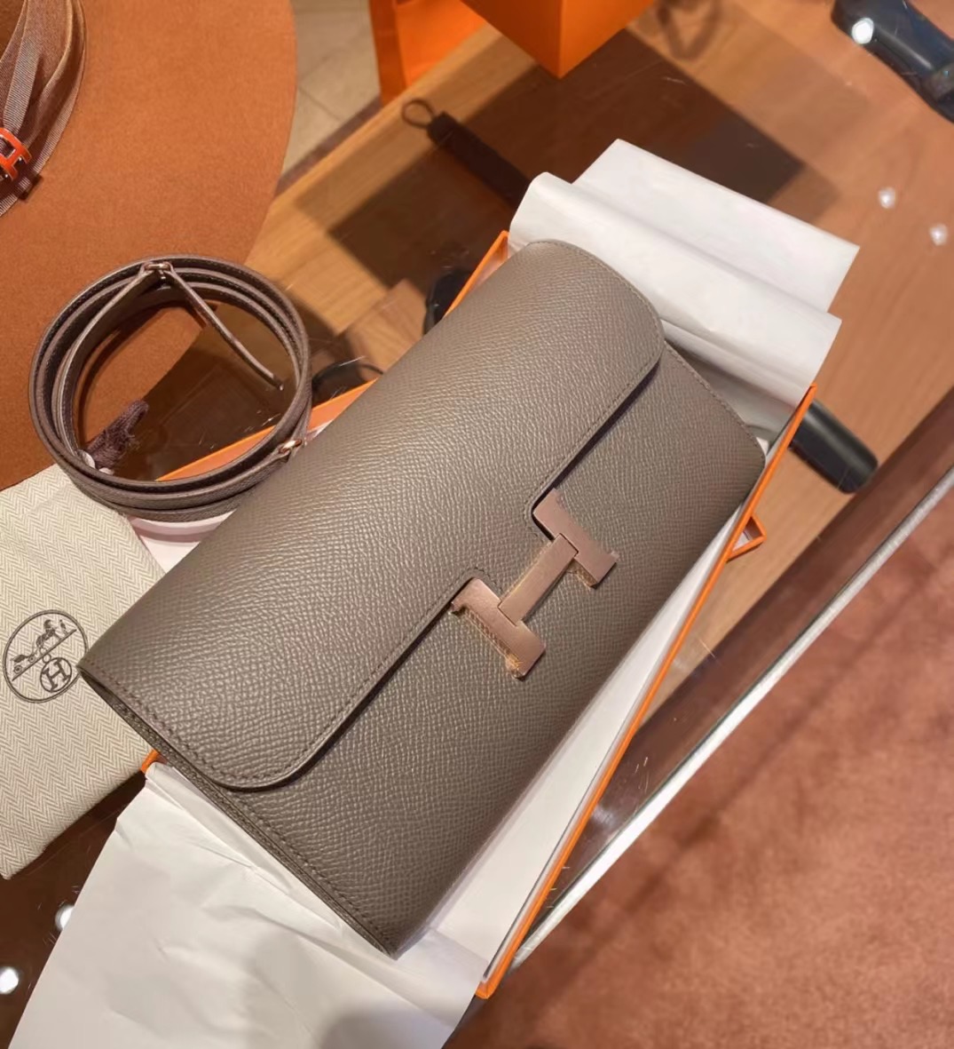 Hermes Constance long wallet to go Epsom CD8F Etain 錫器灰 玫瑰金扣