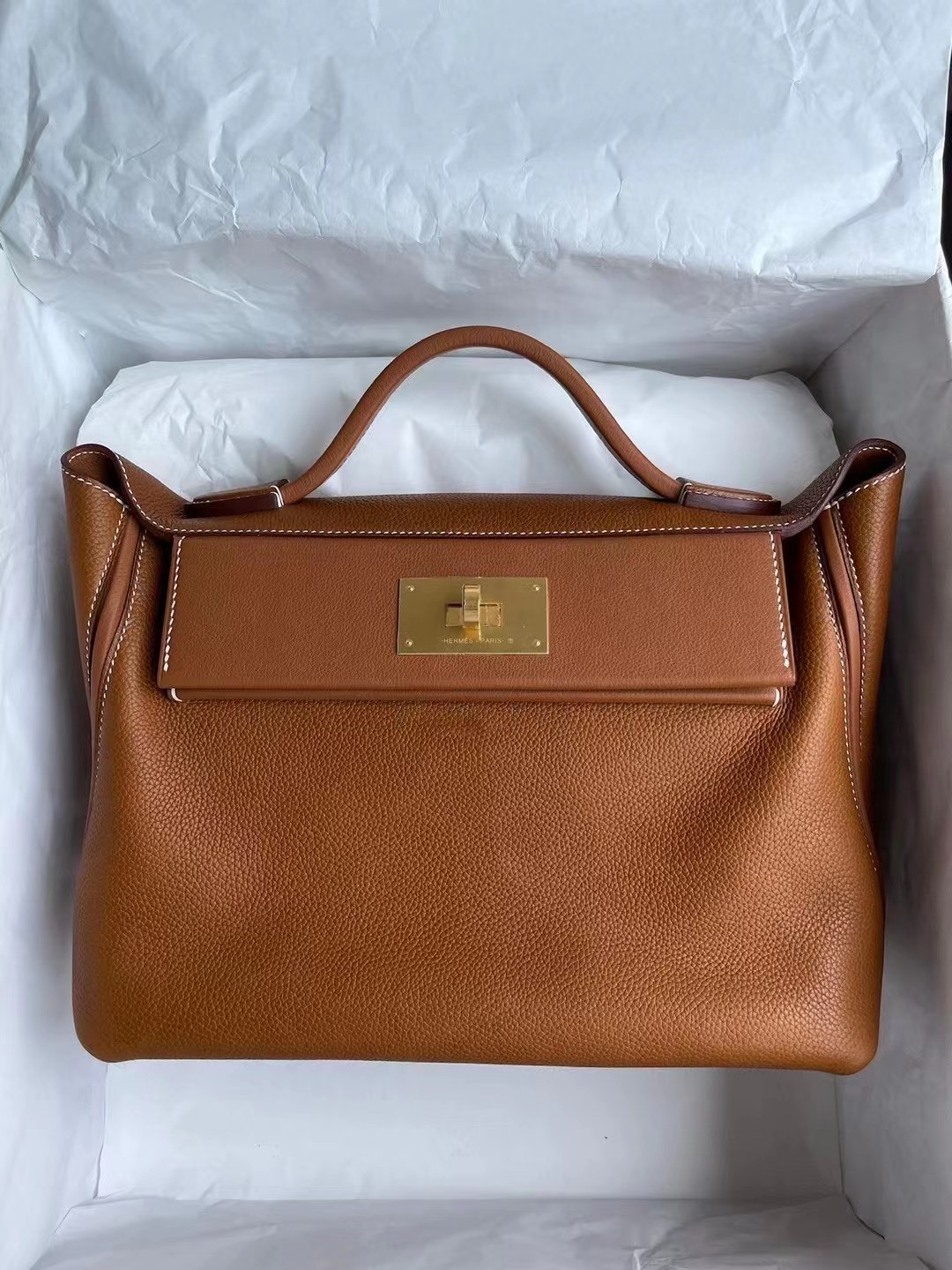 Taiwan Hermes Kelly 24/24 Barenia Foubourg 馬鞍皮 拼 Swift 37 Gold 金棕色