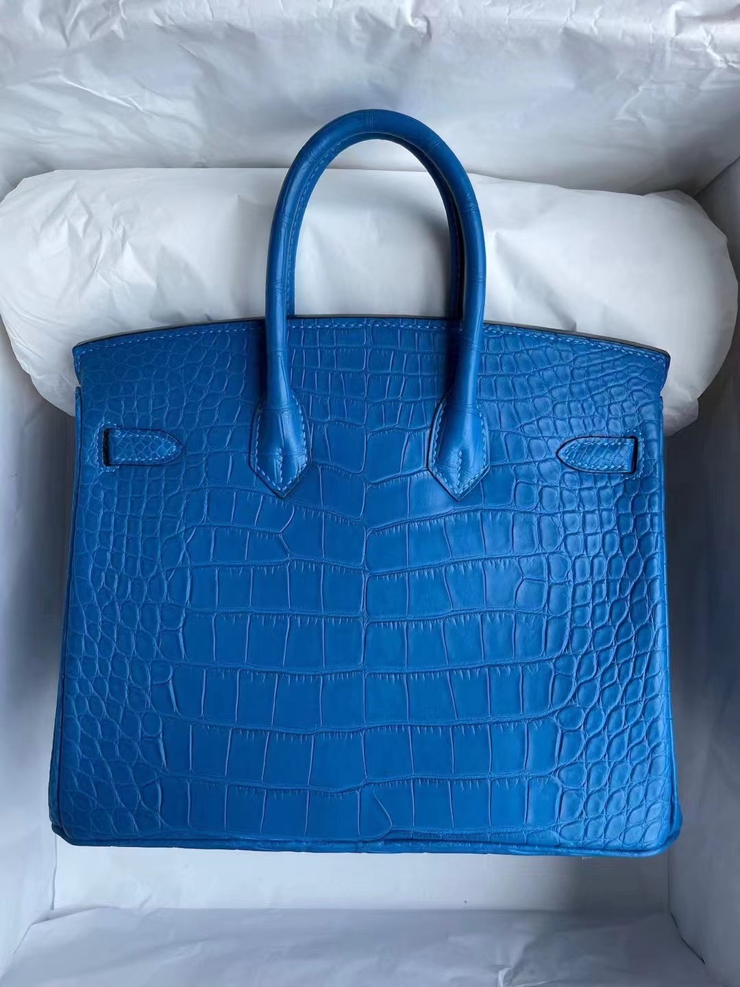 Singapore Hermes Birkin 25 美洲鱷魚 7Q Blue Mykonos 希臘藍 銀扣