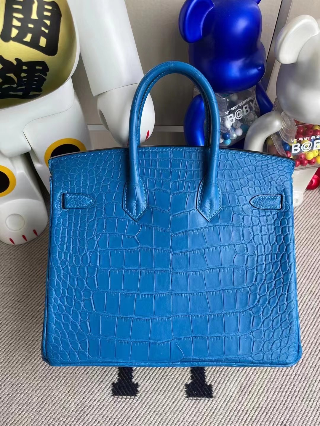 Singapore Hermes Birkin 25 美洲鱷魚 7Q Blue Mykonos 希臘藍 銀扣