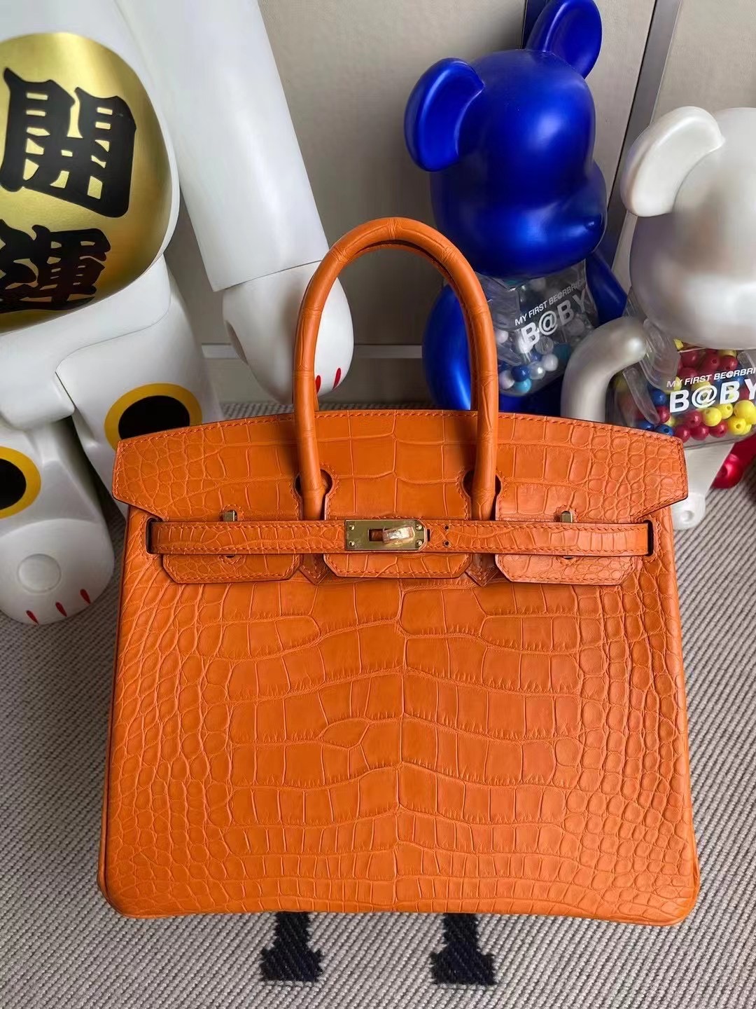 Singapore Hermes Birkin 25cm 霧面美洲鱷魚 8V Orange Poppy 罌粟橘 金扣