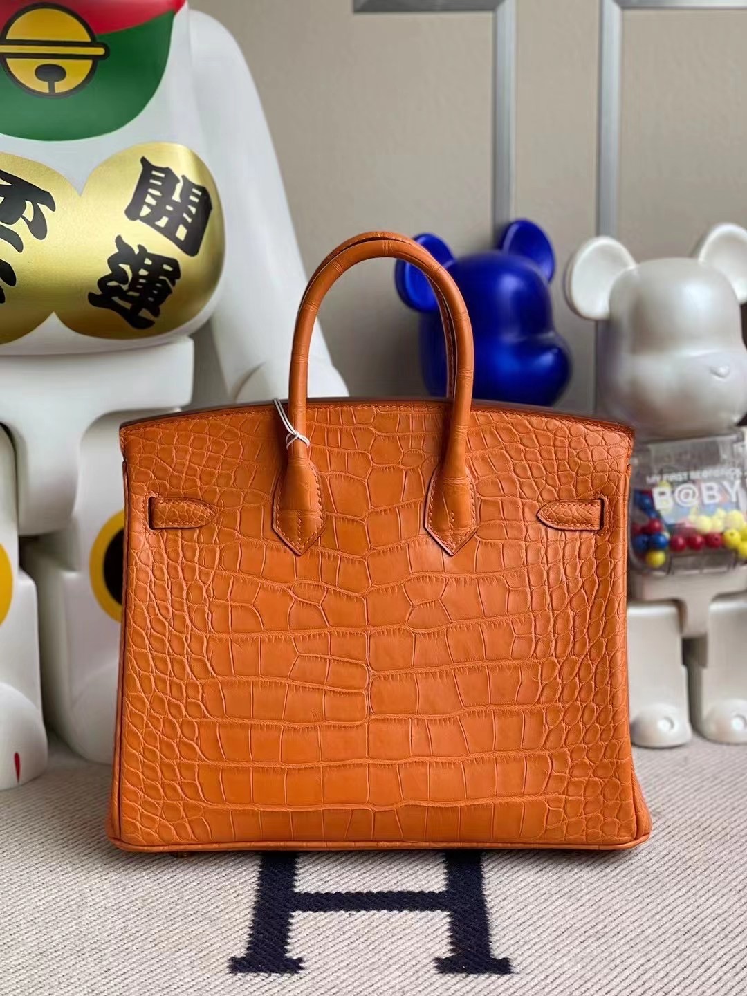 Singapore Hermes Birkin 25cm 霧面美洲鱷魚 8V Orange Poppy 罌粟橘 金扣