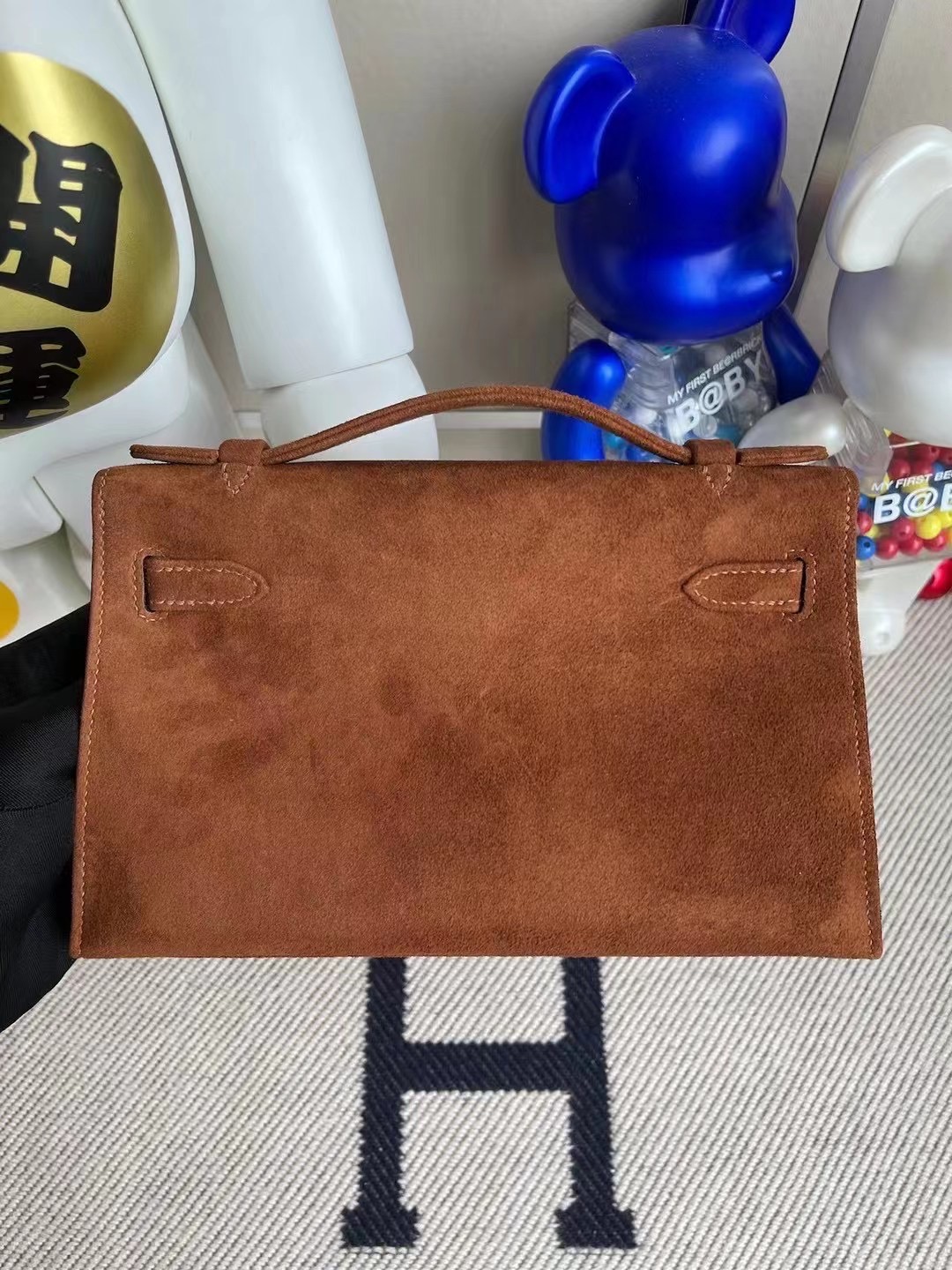 Taiwan Hermes MiniKelly Pochette Boblis Suede 麂皮 37 Gold 金棕色 金扣