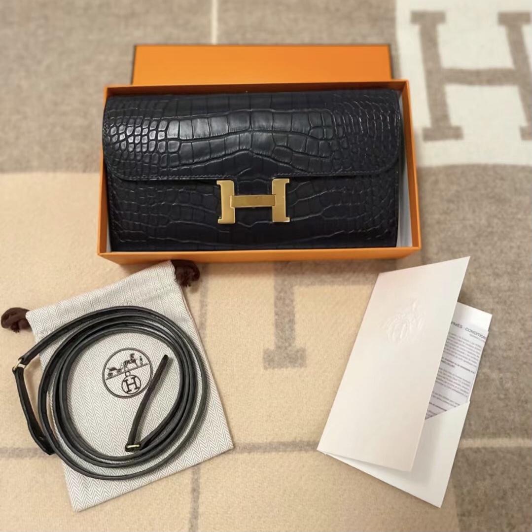 Hermes Constance long wallet to go alligatore Mississippiensis 89 Noir 黑色