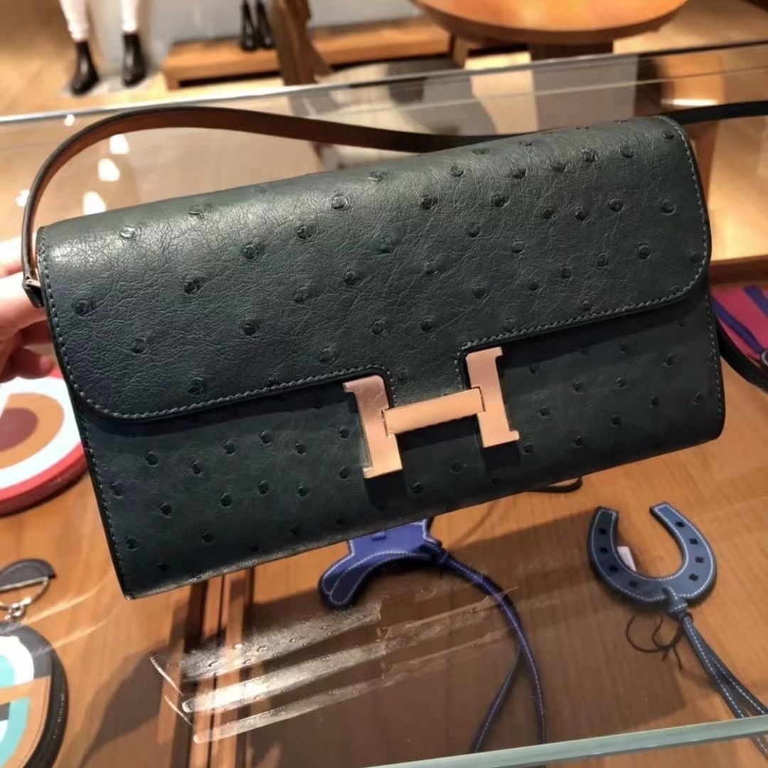 Taiwan Hermes Constance long wallet to go Ostrich 鴕鳥皮 1T Vert Titlen