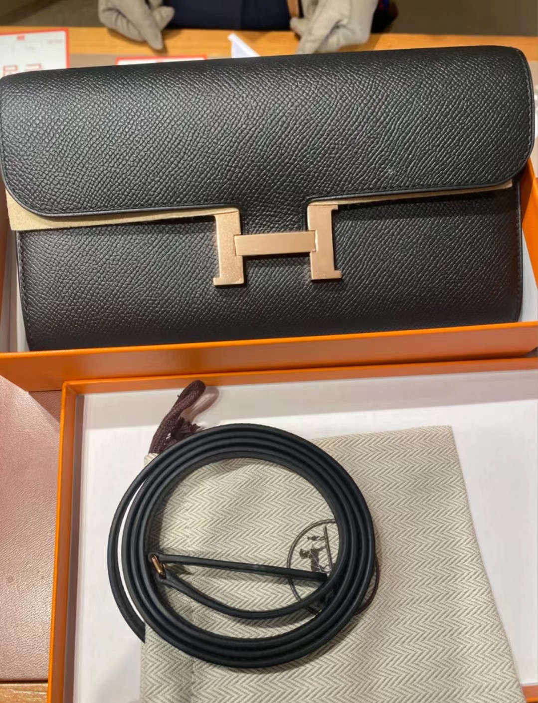 Saudi Arabia Hermes Constance long wallet to go Epsom CD89 Noir 黑色 玫瑰金扣