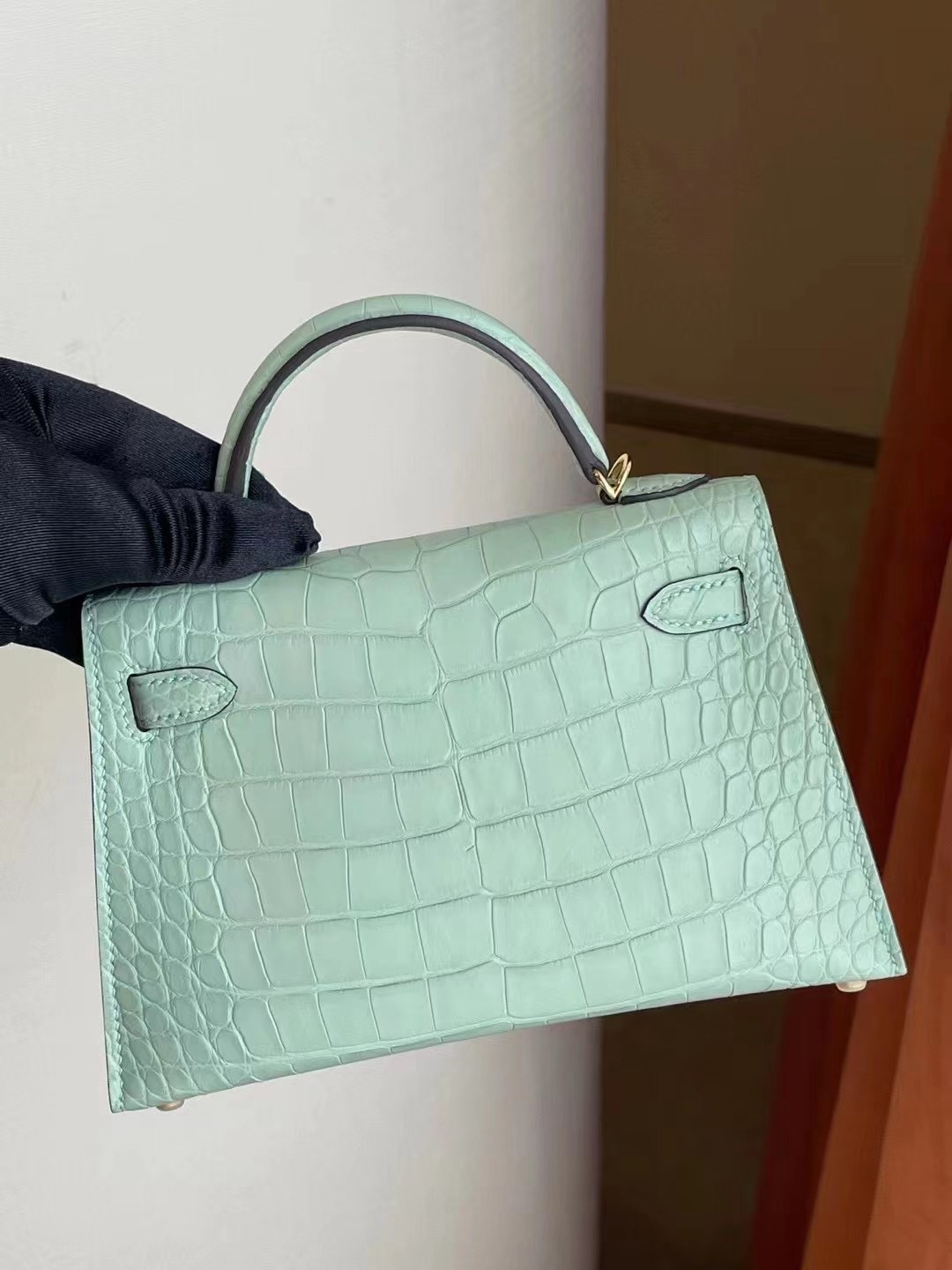 Hermes Kelly Mini II 2代 6U Vert Dfau 金扣 霧面方塊 美洲鱷魚