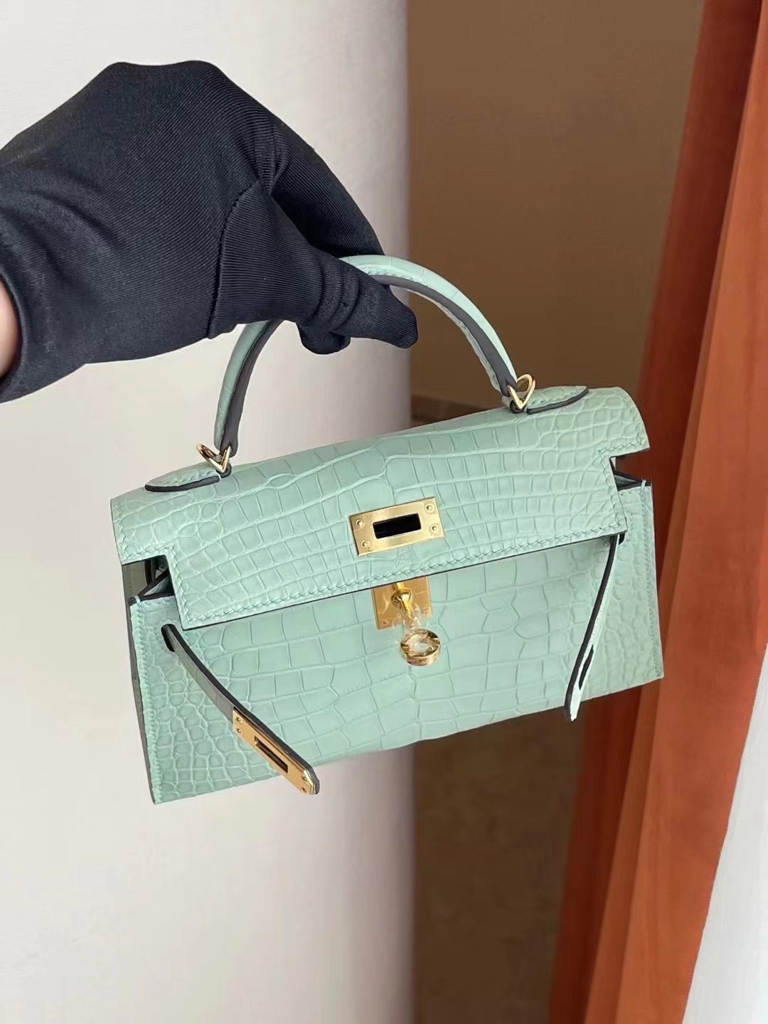 Hermes Kelly Mini II 2代 6U Vert Dfau 金扣 霧面方塊 美洲鱷魚