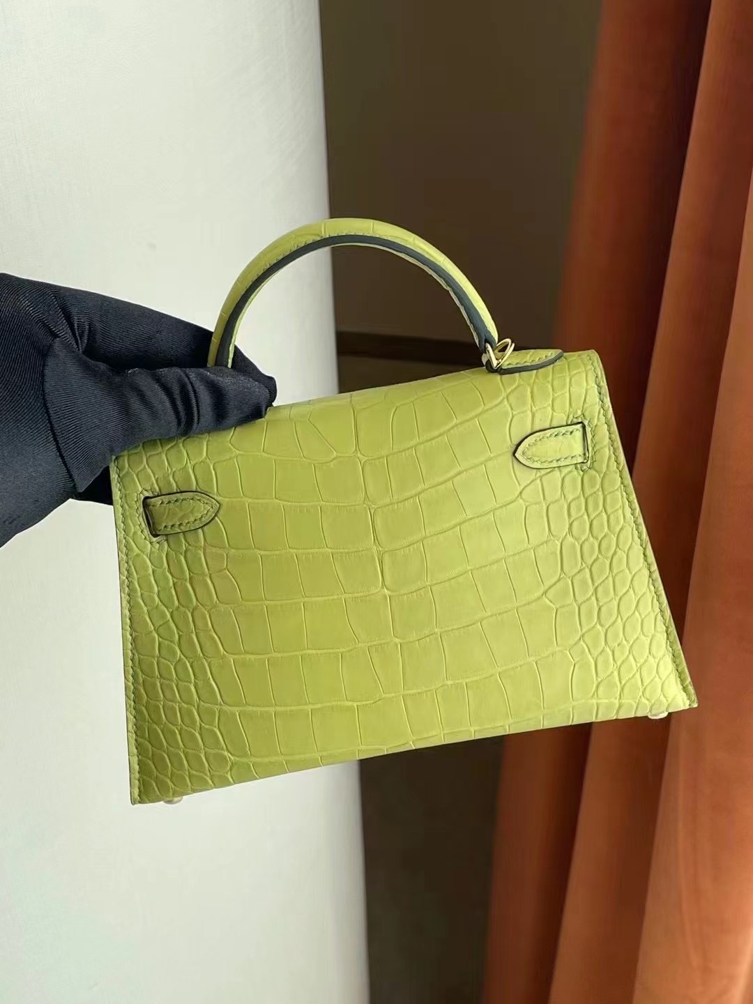 Macao Hermes Kelly mini II 2代 R9 Jaune Bourgeon 嫩芽黃 霧面方塊 美洲鱷魚