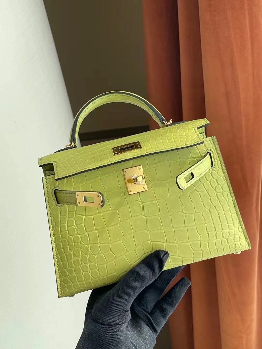 Macao Hermes Kelly mini II 2代 R9 Jaune Bourgeon 嫩芽黃 霧面方塊 美洲鱷魚