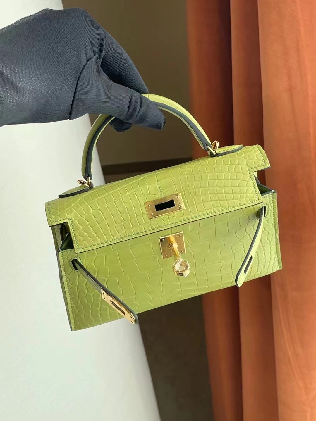 Macao Hermes Kelly mini II 2代 R9 Jaune Bourgeon 嫩芽黃 霧面方塊 美洲鱷魚