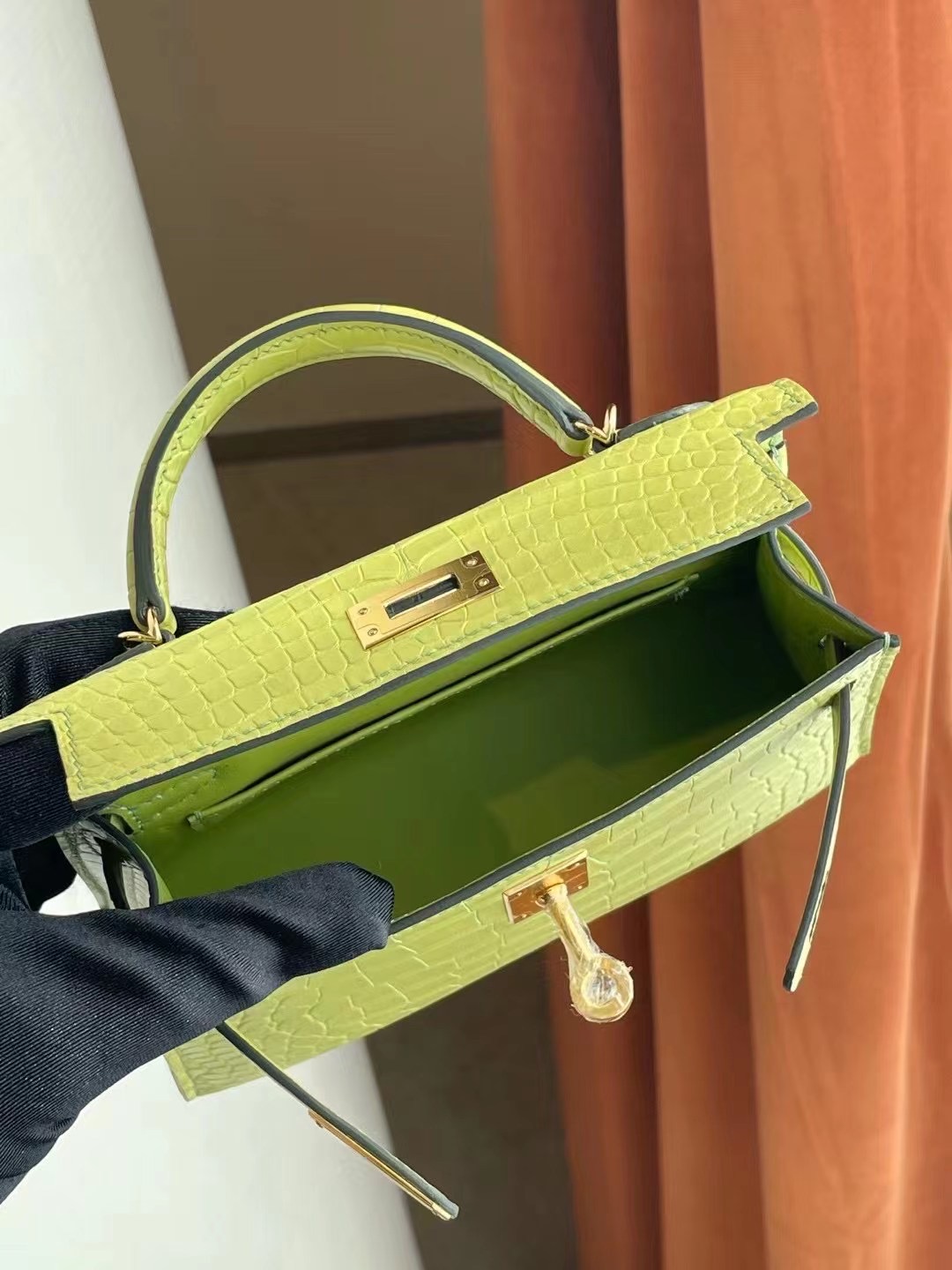 Macao Hermes Kelly mini II 2代 R9 Jaune Bourgeon 嫩芽黃 霧面方塊 美洲鱷魚